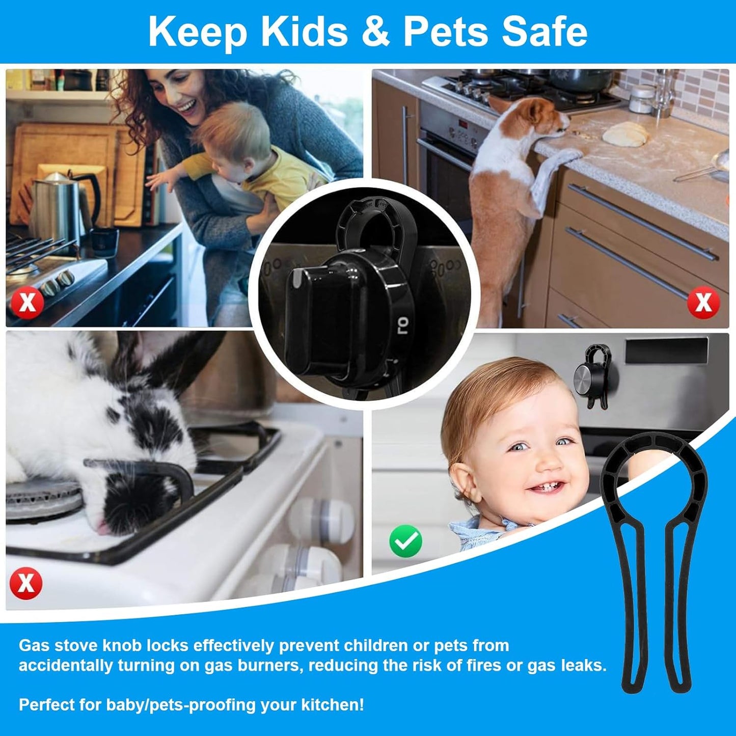 Gas Stove Knob Lock for Kids & Pets Safety,Gas Knob Lock to Effectively Prevent Accidental Touch,Easy to Install,Reusable PP Material,Fits Most Kitchen Sizes(BLACK,5PACK)