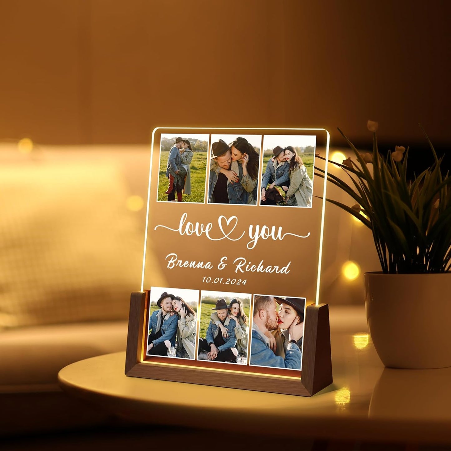 Personalized Birthday Christmas Gifts For Boyfriend Girlfriend Him Her Husband Wife, Custom Light Up Photo Frame Acrylic Plaque With Picture Name, Unique Anniversary Couple Gifts For Women Men