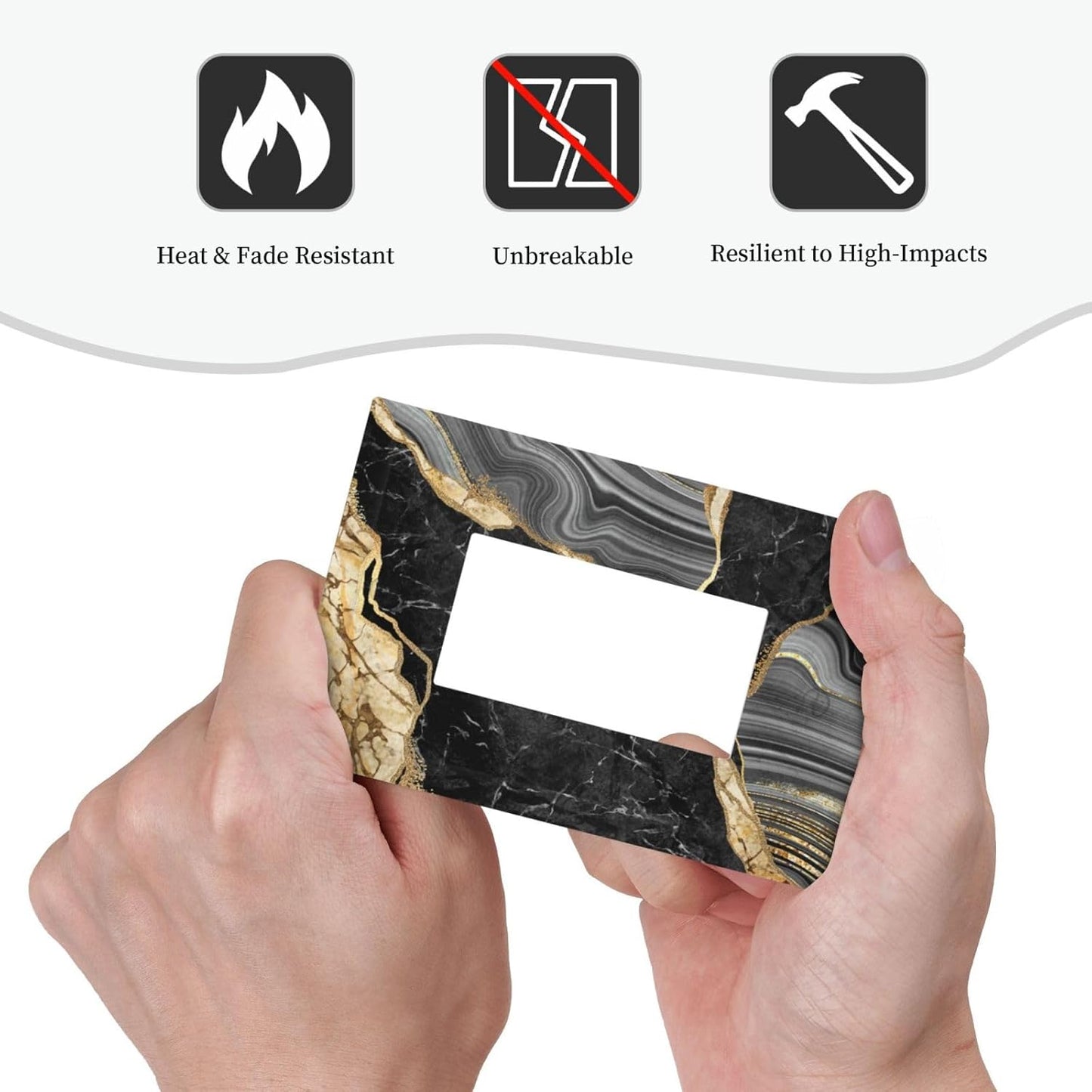 Decorative Outlet Covers Modern Abstract Black Gold Marble 1 Gang Rocker Light Switch Cover Plate Single Decora Light Switch Covers Wall Plate Faceplate for Kitchen Decor (2 Pack)