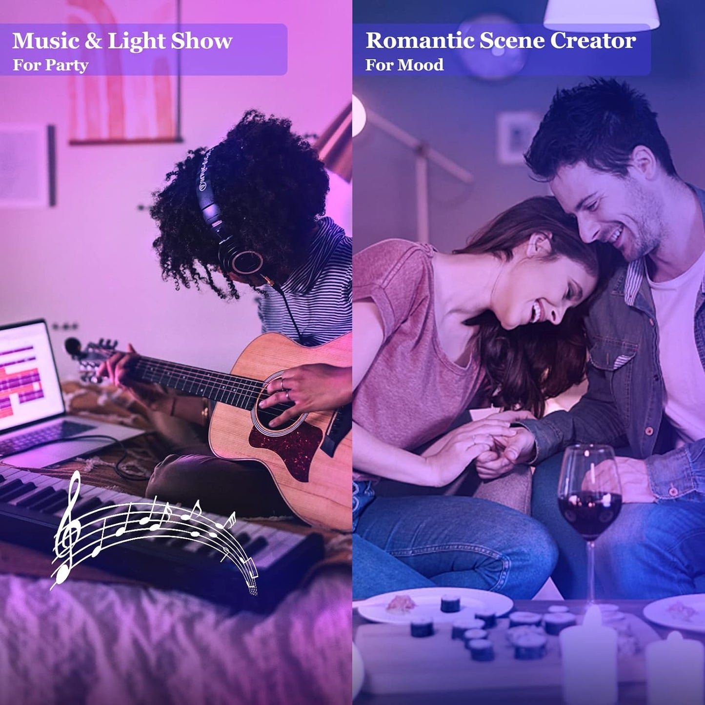 Smart Light Bulb, WiFi & Bluetooth 5.0, A19 E26 800LM Color Changing Light Bulb, Warm to Cool White, Dimmable LED Lights, App Control, UL Listed, No Hub Required, Works with Alexa Google Home