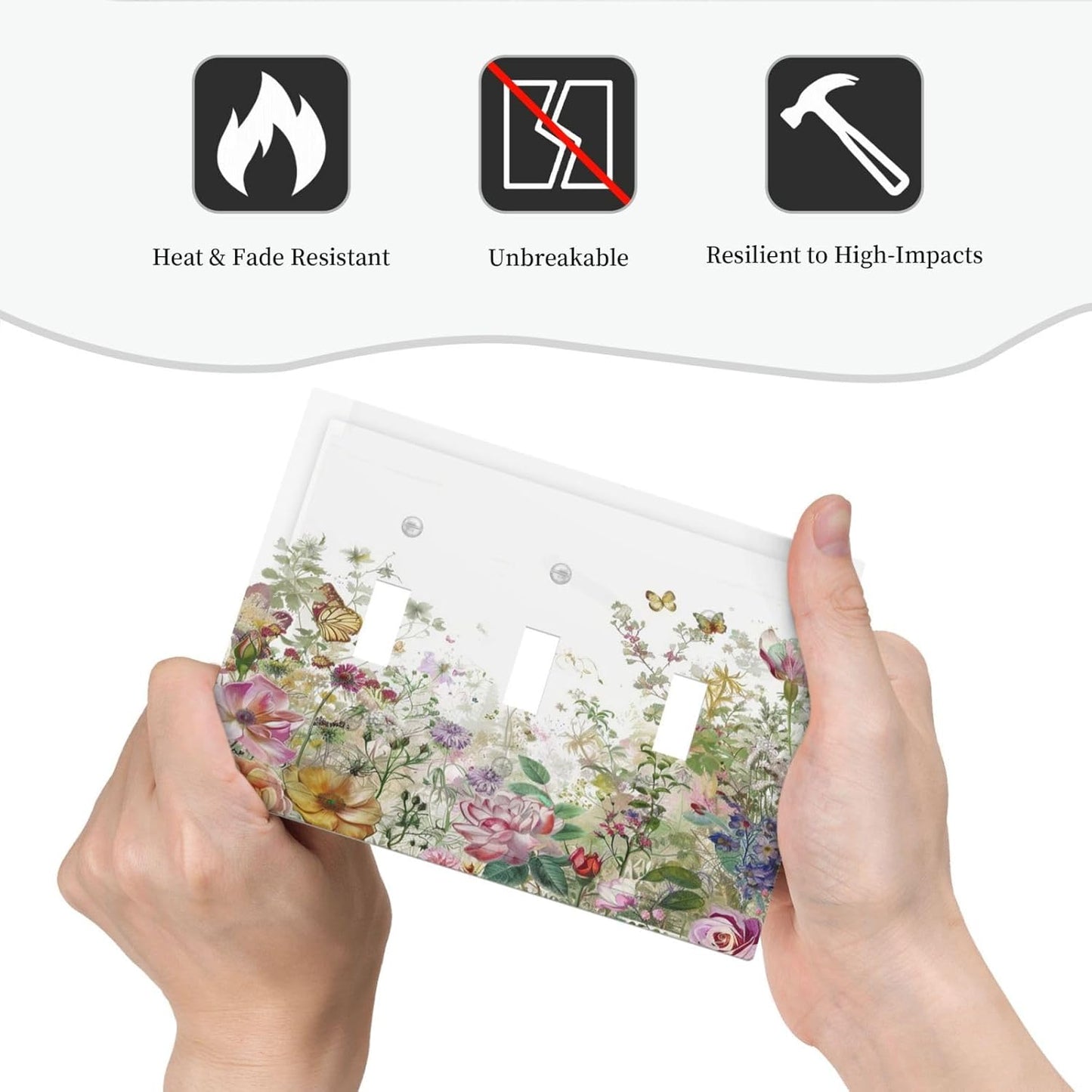 Decorative Switch Plates Boho Wildflower Colorful Floral Butterfly 3 Gang Wall Plate Triple Toggle Light Switch Cover Faceplate Electrical Wall Panels For Bed Room Living Room Decor