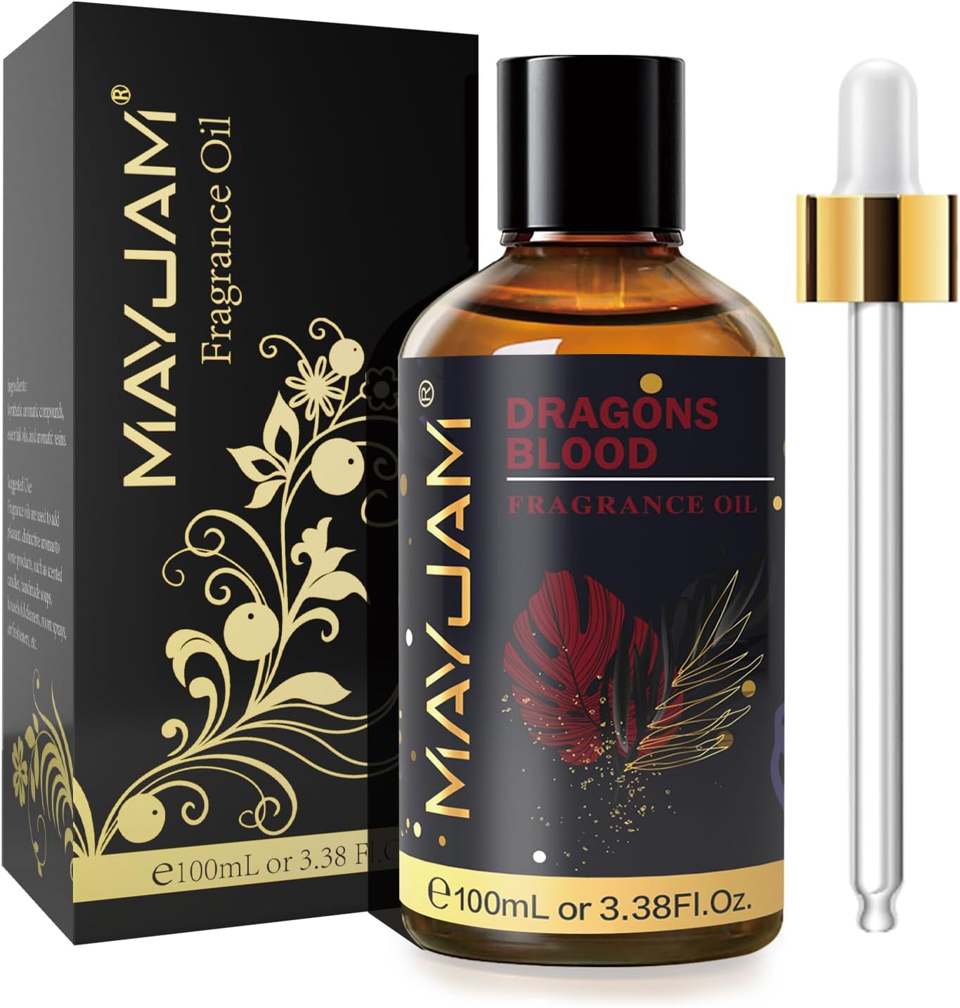 MAYJAM 100ML/3.38FL.OZ Dragons Blood Fragrance Oils with Glass Dropper, Essential Oils for Diffusers for Home, Long Lasting Scented Oils for Diffusers Soap Candle Making
