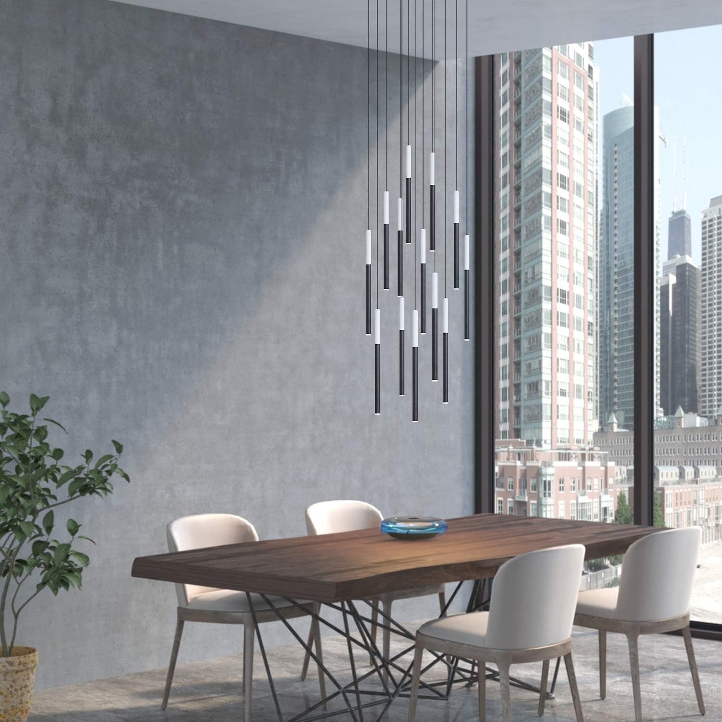ALTAIR 13 Mini Pendant Lighting White-Black - LED Hanging Light Fixture for Kitchen Island, Bar, Foyer - Cluster Pendants - Dimmable, Adjustable Wire, Lamp Bulb Included