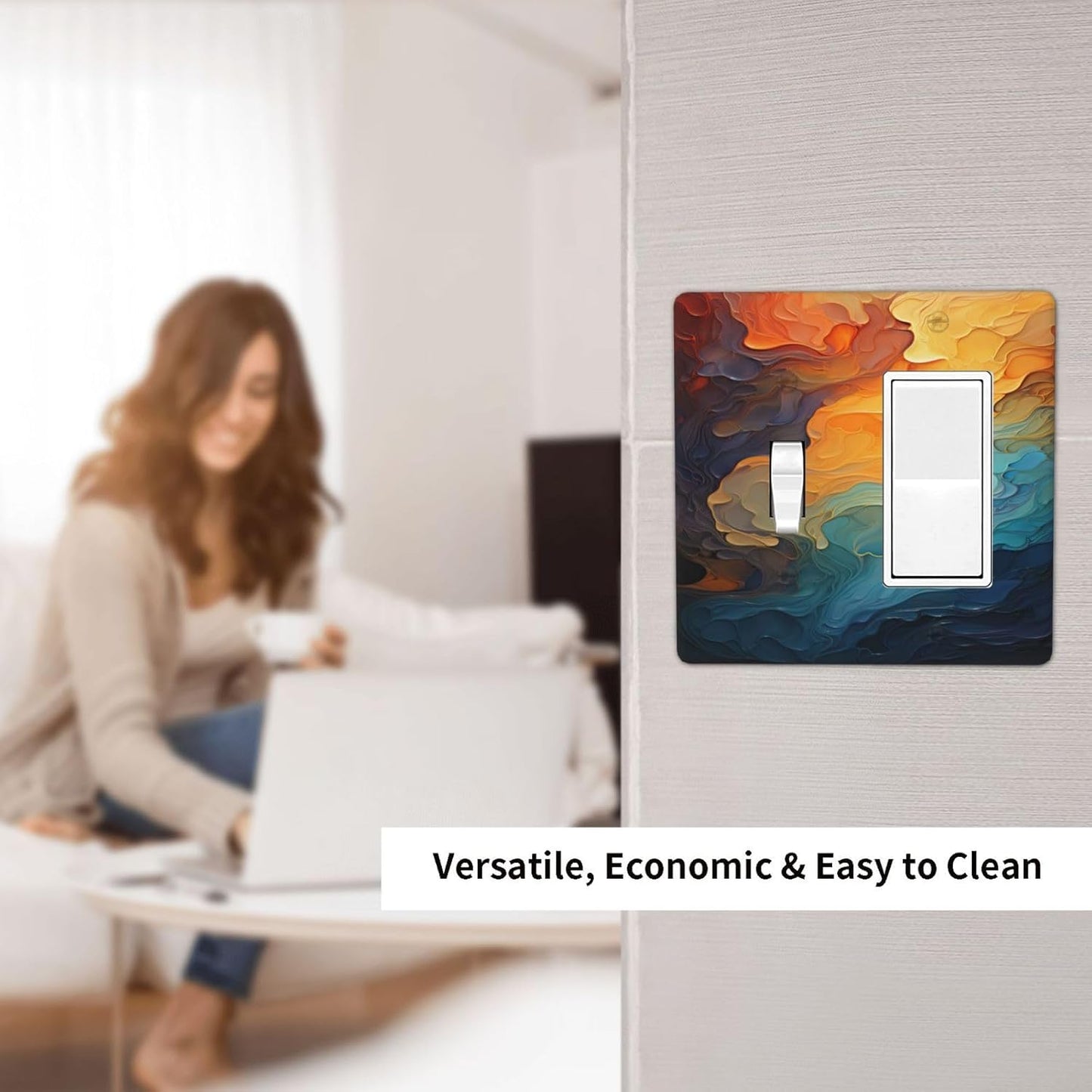 Abstract Colorful Modern Luxury Rainbow 2 Gang Combo 1 Toggle 1 Rcoker Light Switch Covers Decorative Switch Plates Electrical Switch Plates and Outlet Covers for Home Art Decor 4.5 X 4.5 IN