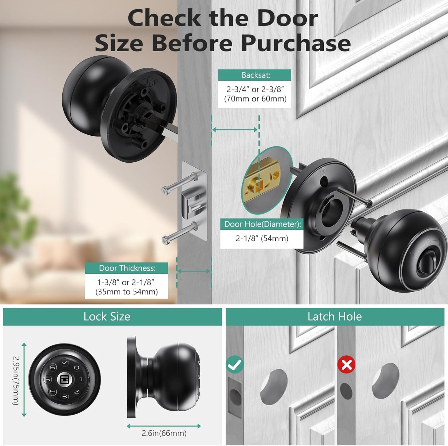 GeekTale Smart Door Lock with Keypad, Electronic Door Lock with Code, Digital Door Knob, Smart Lock with App