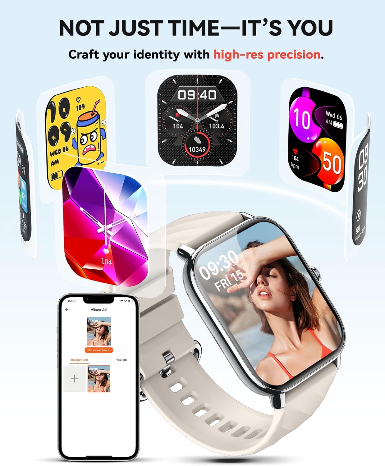 Smart Watches Fitness Tracker for Men Women with Step Counter, Sleep Calorie Monitor, Pedometer, IP68 Waterproof, 120+ Sports for iPhone Android, 1.91” Touchscreen Smartwatch (Casual, Starlight, 1.91)