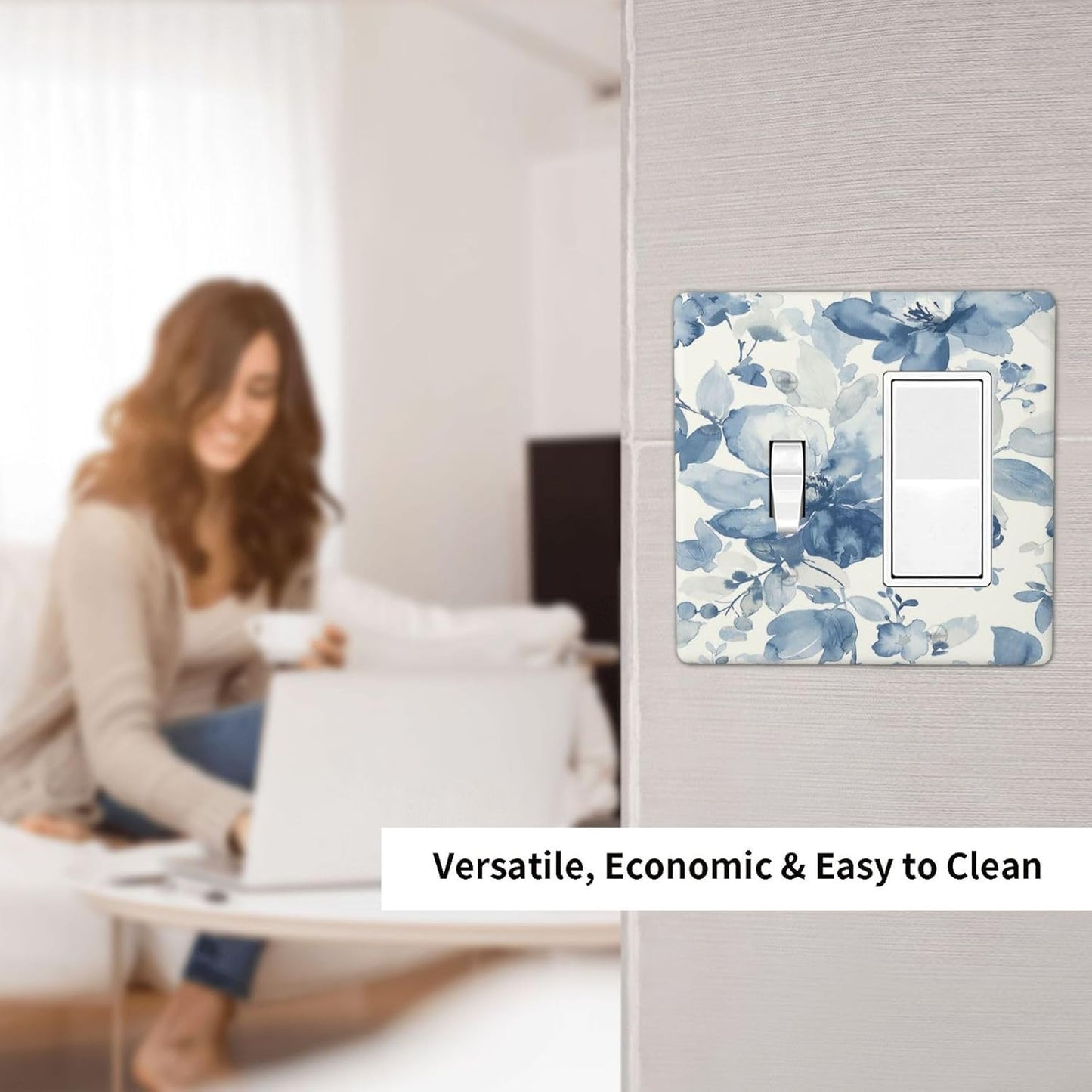 Outlet Covers Blue Watercolor Floral 1 Toggle 1 Rocker Combination Decorative Wall Plate Electrical Switch Plates Light Switch Cover Plate for Bedroom Bathroom Decor