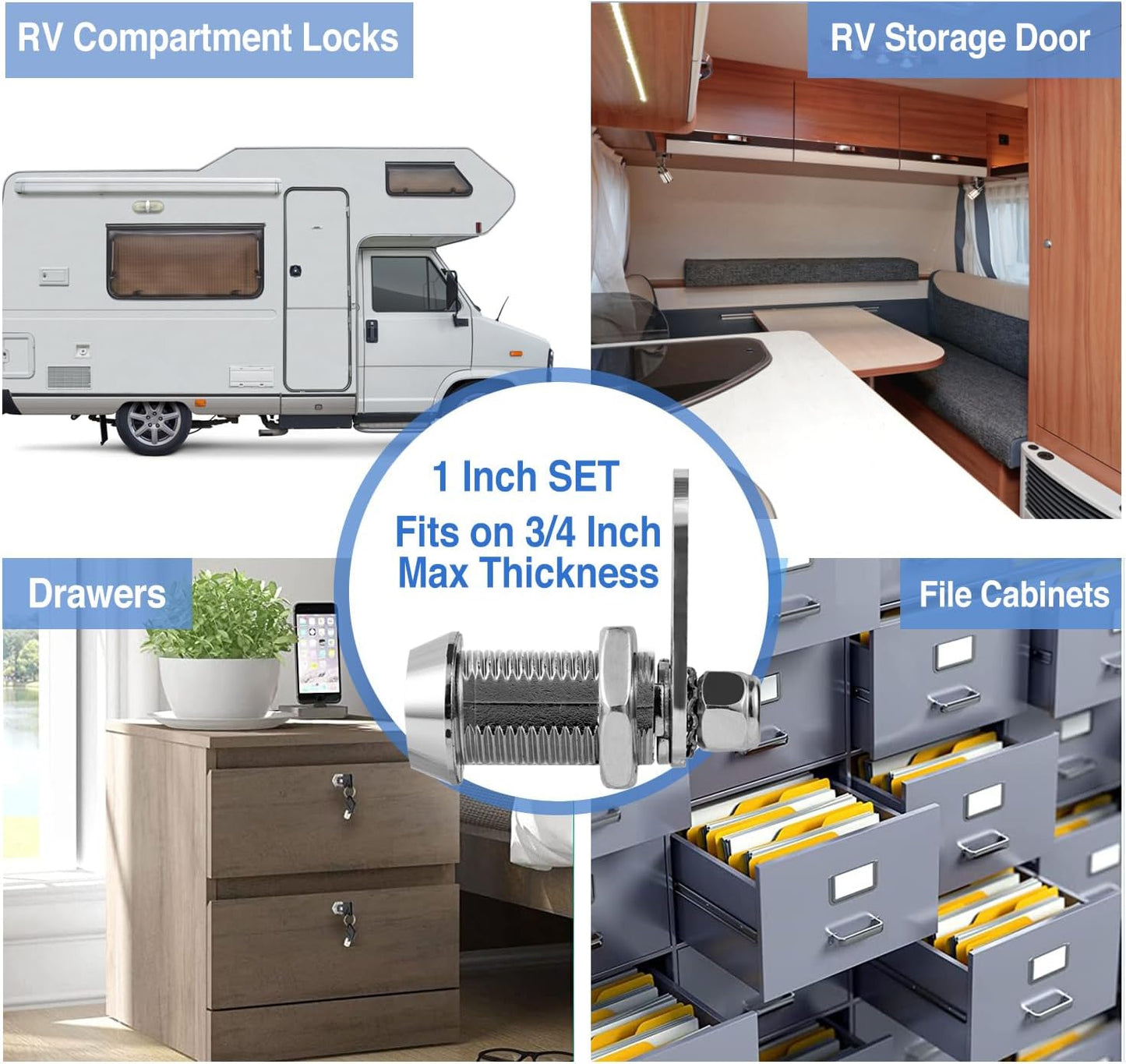 Cam Locks RV Storage Keyed Alike, 1" Fits on 3/4" Max Door Thickness, Compartment Locks for Camper Trailer Cabinet With Keys (1 Inch 2 Pack)