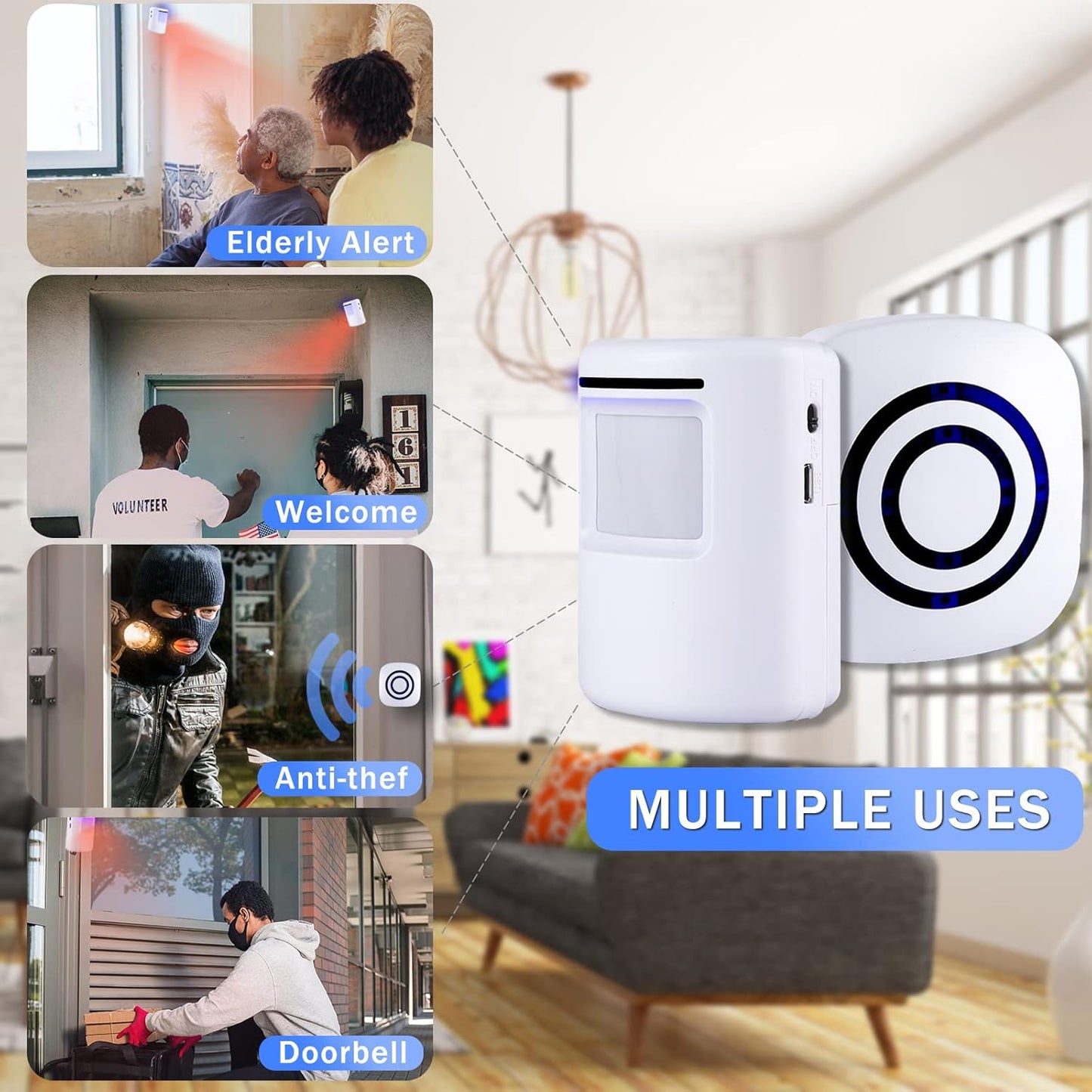 Motion Sensor Alarm System, Wireless Home Security Driveway Alarm Indoor, Motion Detector Alert with 2 Sensor and 1 Receiver -38 Chime Tunes