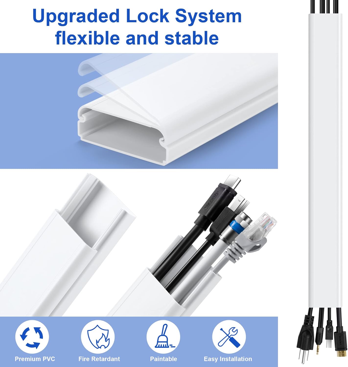 ZhiYo TV Cord Hider for Wall Mounted TV 34in(2X L17in), Large Cord Cover Wall, PVC Cable Management Raceway Kit, Wire Hider for Wall, Beige Wire Concealer, W2in x H0.7in