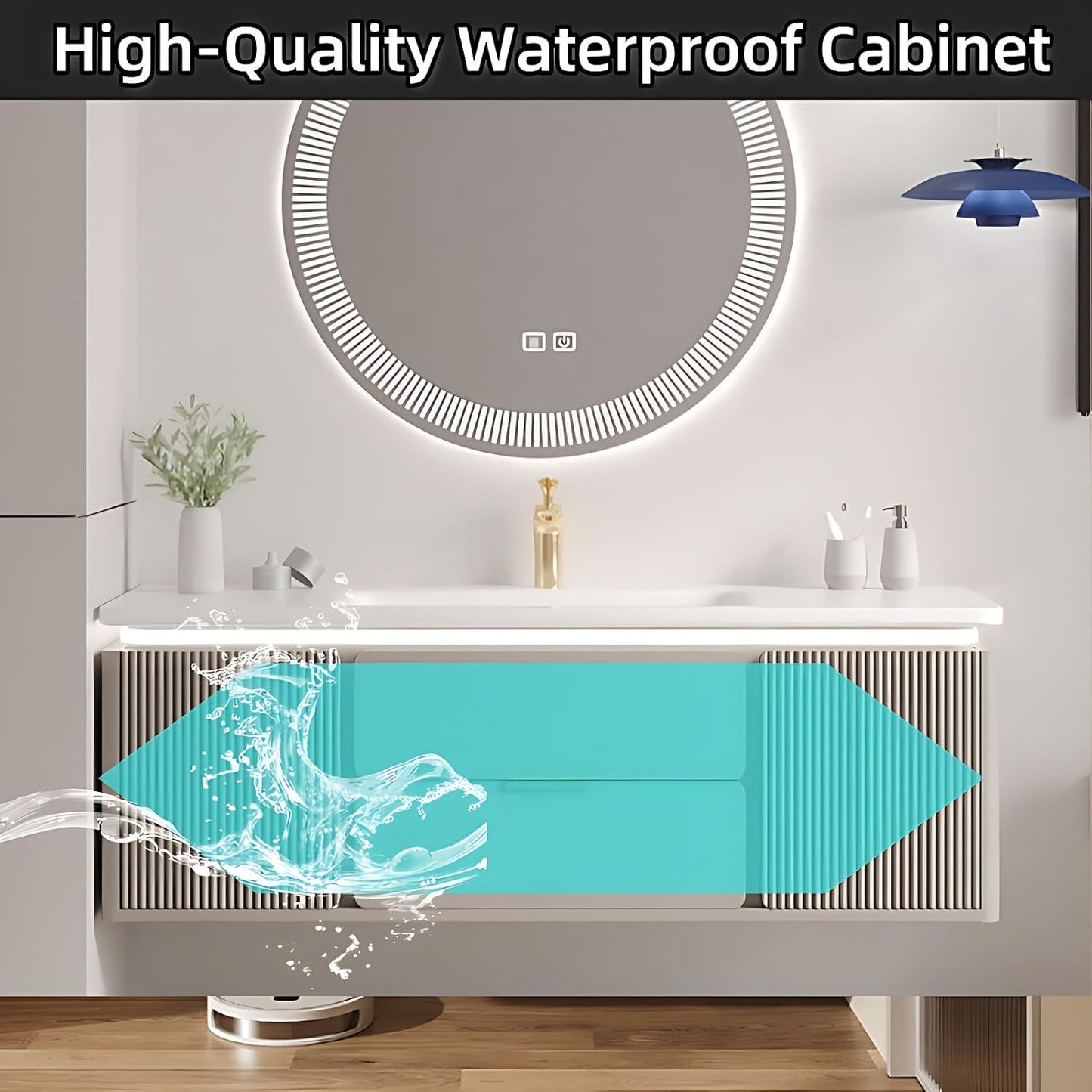 Modern Bathroom Vanity with Sink - Wall Mounted Vanity Cabinet with High-Definition Smart Storage Mirror, Time Display & LED Lights, Defogging | Bathroom Sink Cabinet (Mirror Cabinet, 68in)