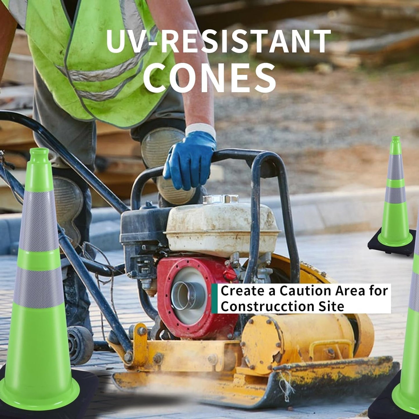 BESEA 8Pack 28" inch Traffic Cones Green Safety Cones with 6 inch Reflective Collar for Construction Driveway Road Parking Use(8 PCS)