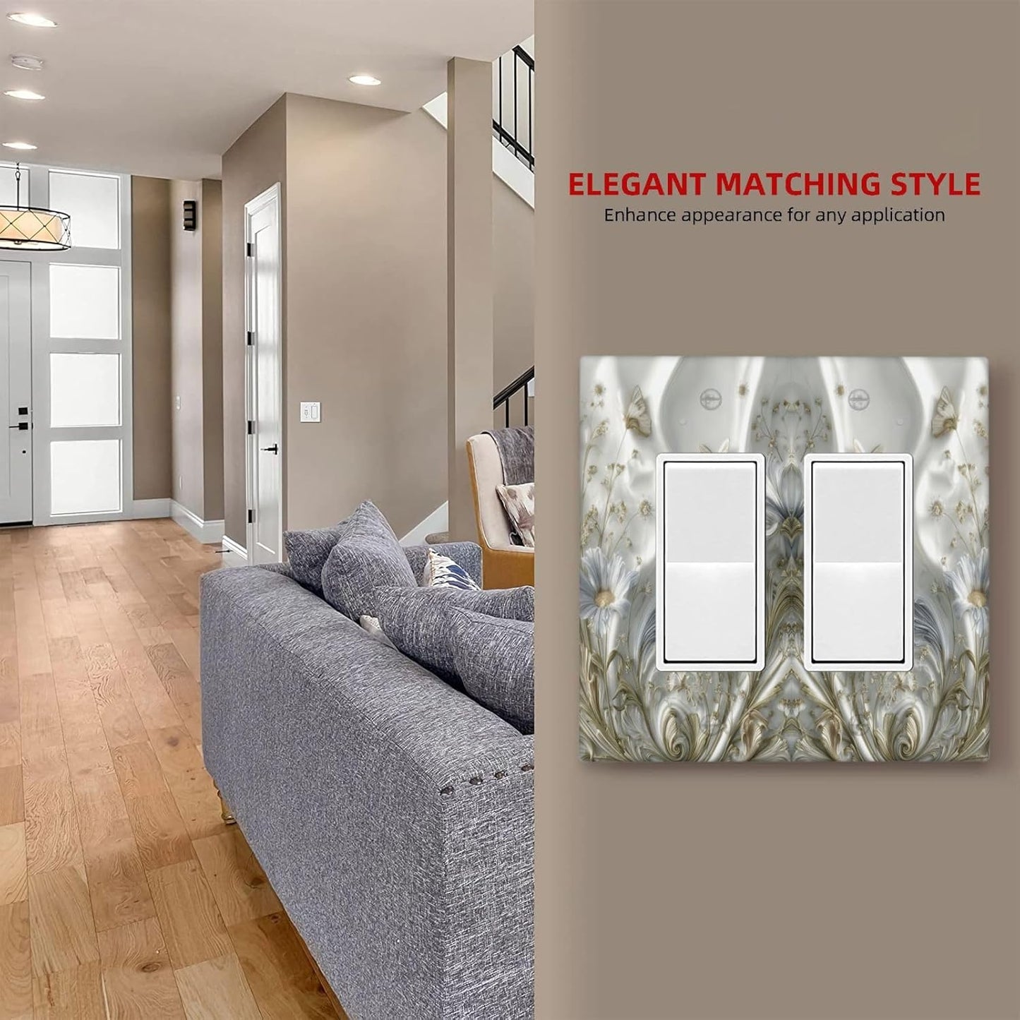 Artistic Flowers Floral Plant 2 Gang Double Rocker Decorative Light Switch Covers Electrical Faceplate Switch Plates for Bathroom Kitchen Home