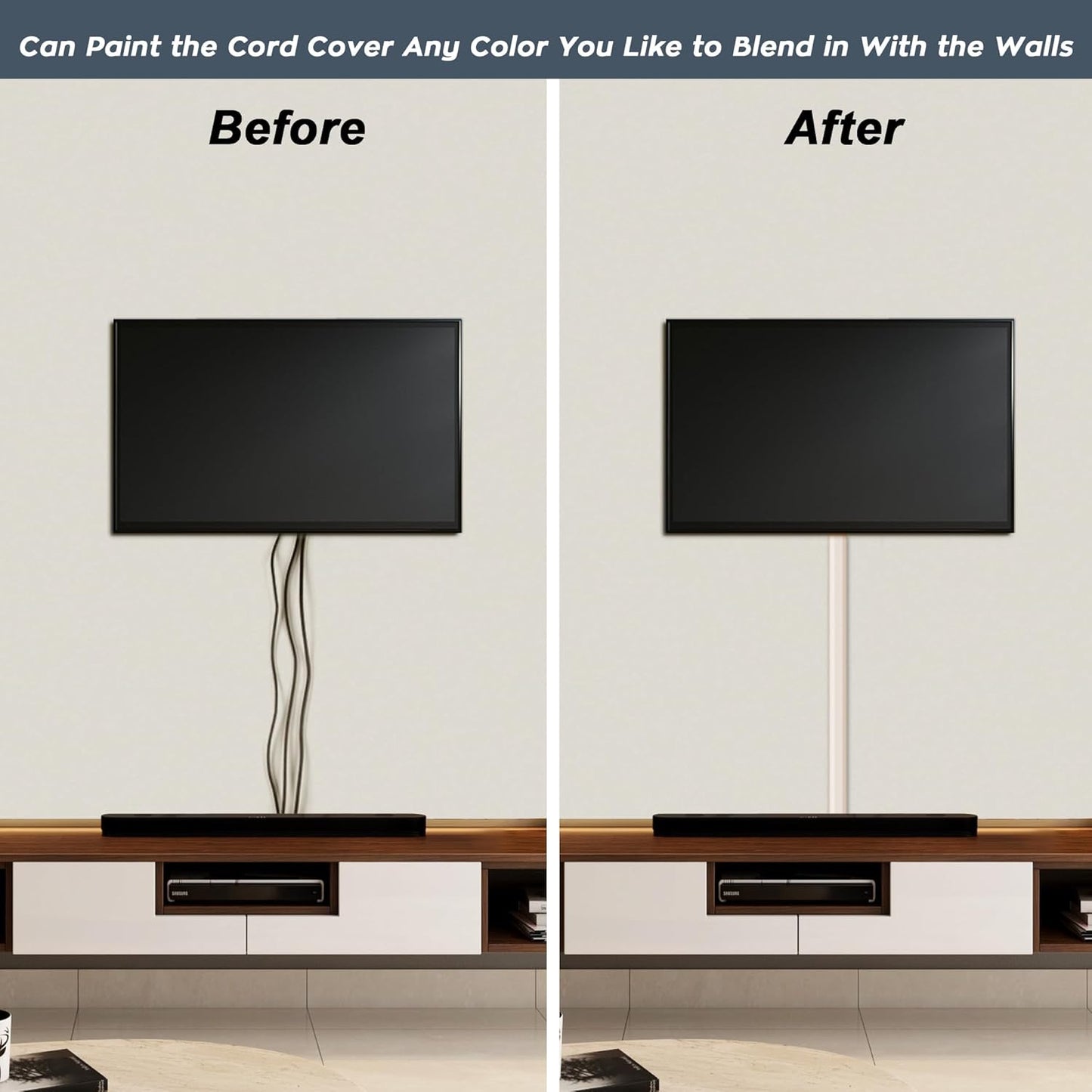 TV Cable Hider - 62.8in PVC Cord Hider Cable Management Wall, Paintable Cable Concealer for Wall Mounted TV, Cable Raceway Beige Wire Hider, Wall Wire Covers for Cords, 4* L15.7in *W1.2in *H0.59in
