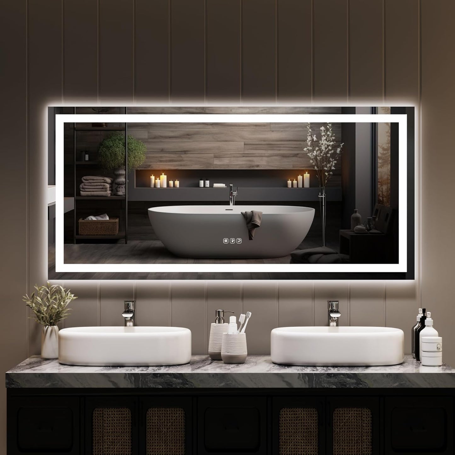 GarveeHome 55x26 LED Bathroom Mirror with Lights, Dimmable, Anti-Fog, Backlit + Front Lit, Lighted Bathroom Vanity Mirror for Wall, Memory Function, Shatter-Proof (Horizontal/Vertical)