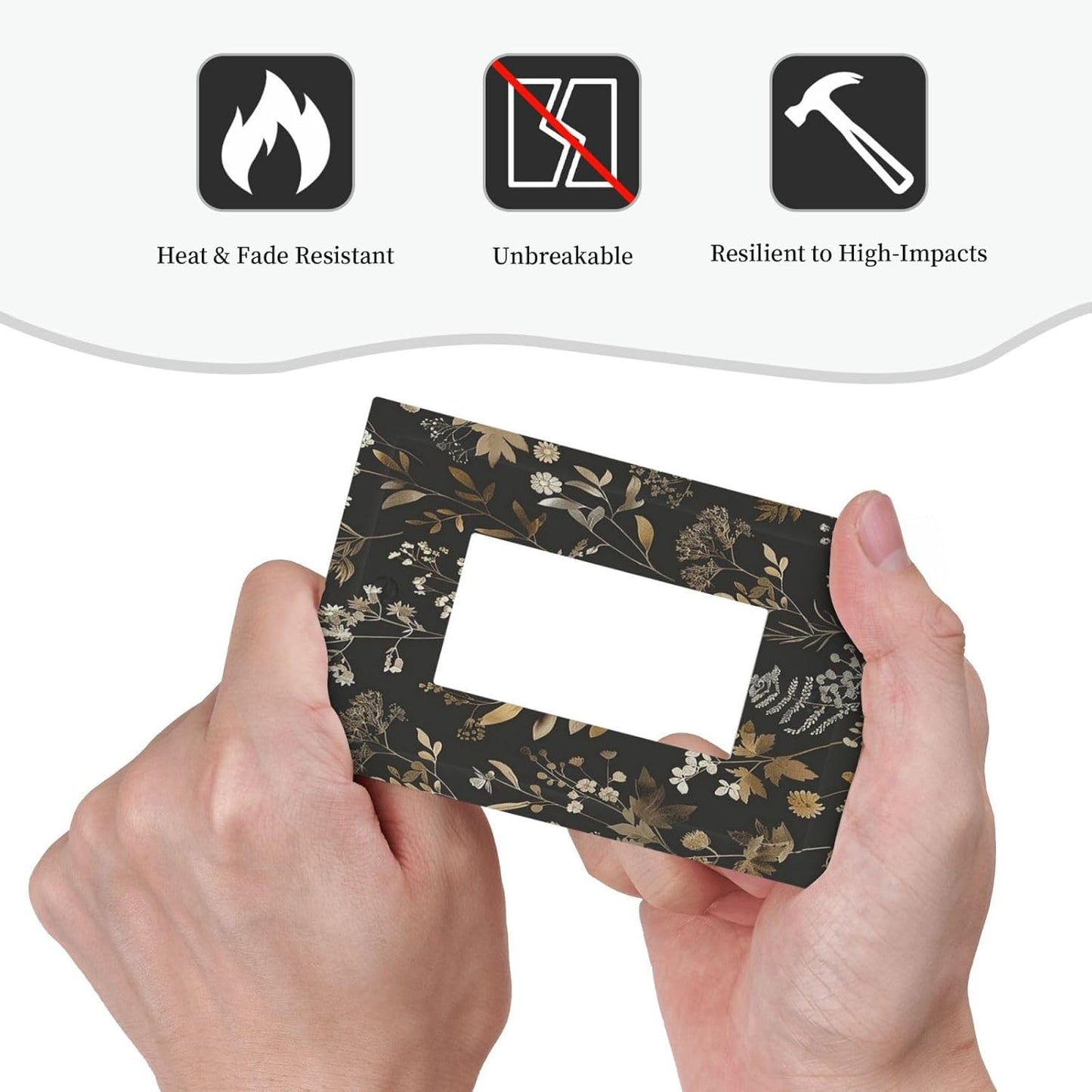 Decorative Outlet Covers Black Gold Floral Dark Leaves Vintage Flowers 1 Gang Single Rocker Light Switch Cover Plate Wall Plates GFCI Faceplate for Bed Room Home Decor