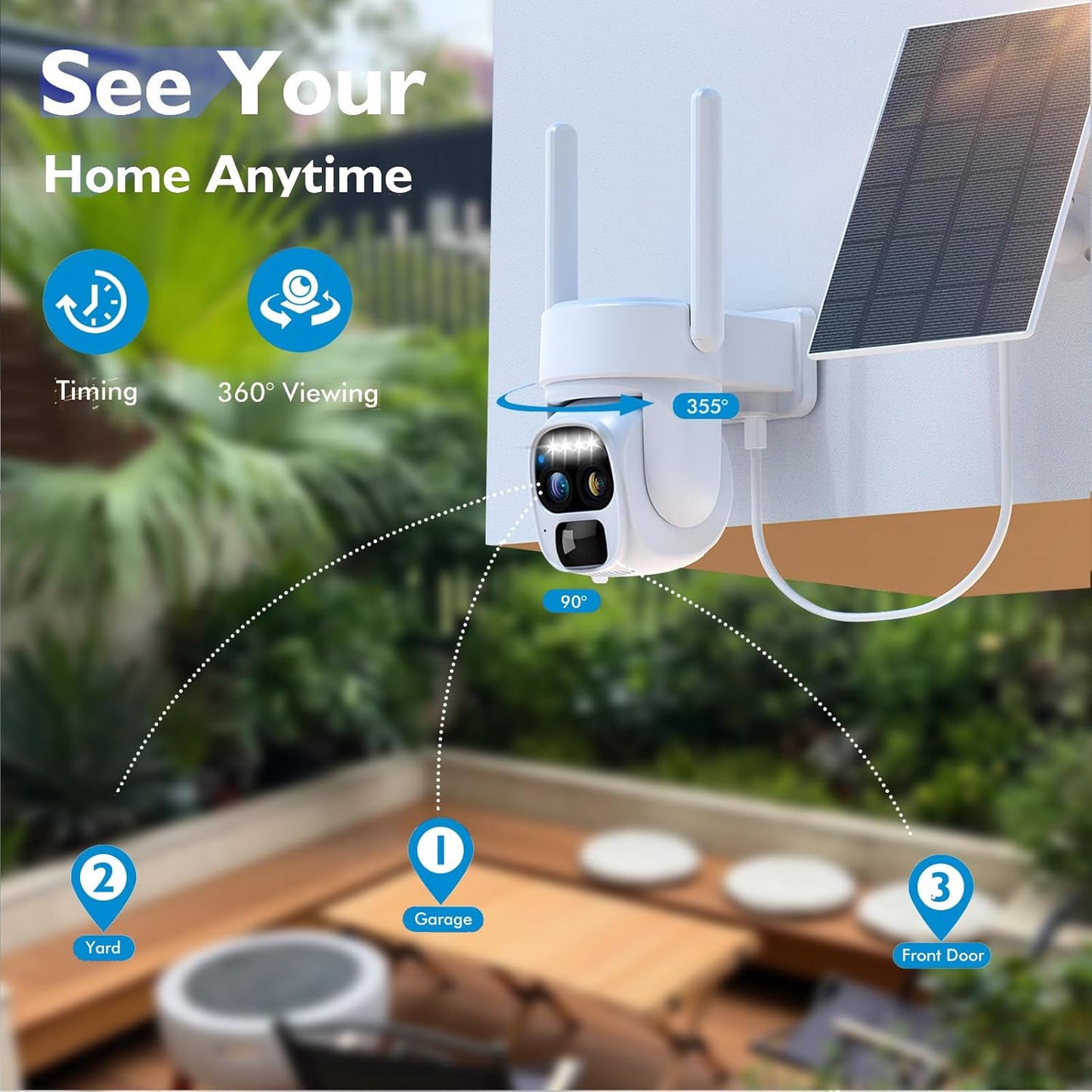 Hawkray Pannel Solar Wireless Outdoor Battery Security Camera, Dual-Lens, 10xZoom, 2K Resolution 3MP 360°Pan/Tilt,2.4&5G WiFi Powered Camera