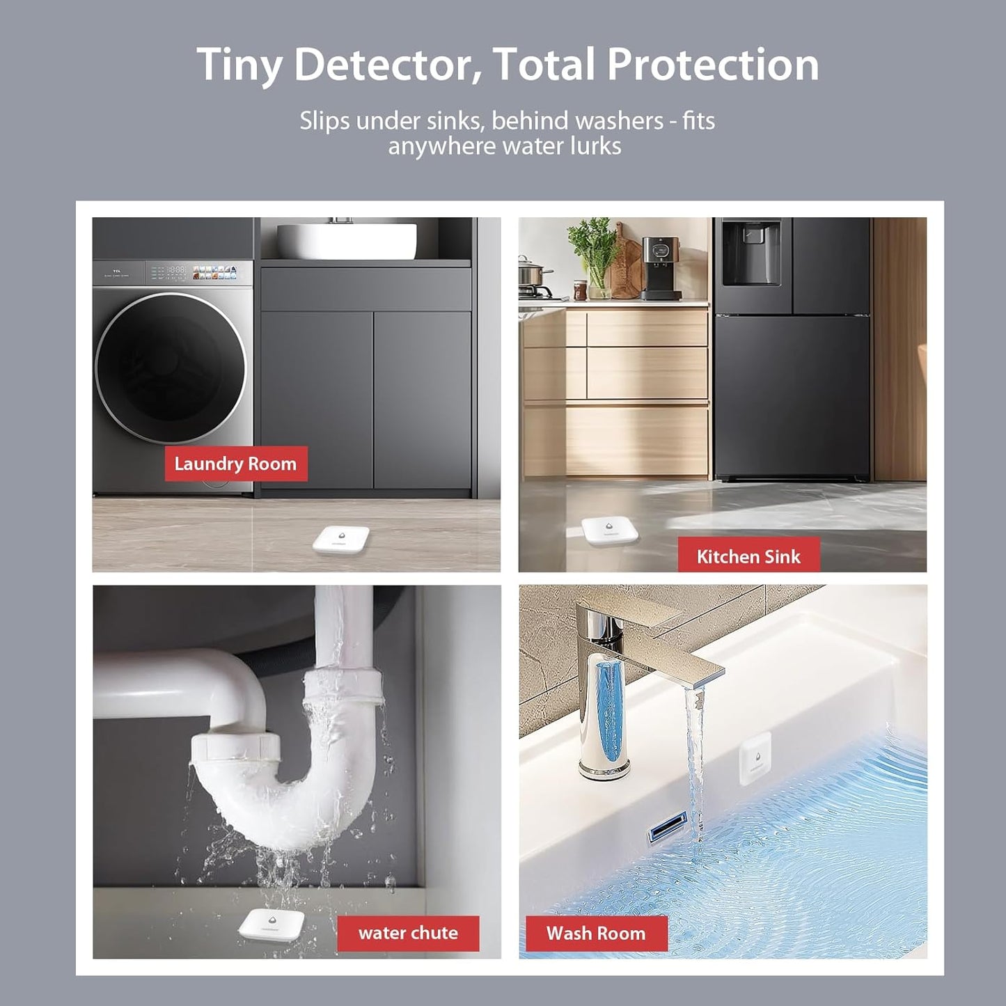 Water Leak Detector for Home - Hub & Mini Water Leak Sensor 4-Pack,App Notifications,Sensors for Kitchen/Bathroom,Smart Water Leak Sensor