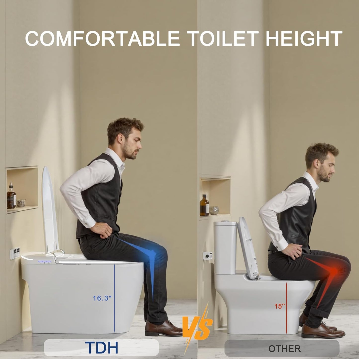 TDH Smart Toilet with Foam Shield, Upgraded New Heated Toilet Seat with Instant Warm Water Sprayer and Dryer, One Piece Toilet with Auto Soft Close,ADA Comfort Height