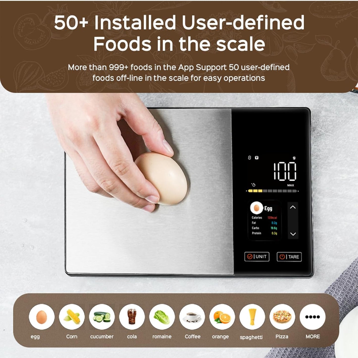 Smart Nutrition Food Scale with App Sync, Tracks 23 Nutrients (Calories Carbs Protein Fat), Digital Kitchen Scale for Weight Loss & Meal Prep, with High-Definition Touch Color Display Screen