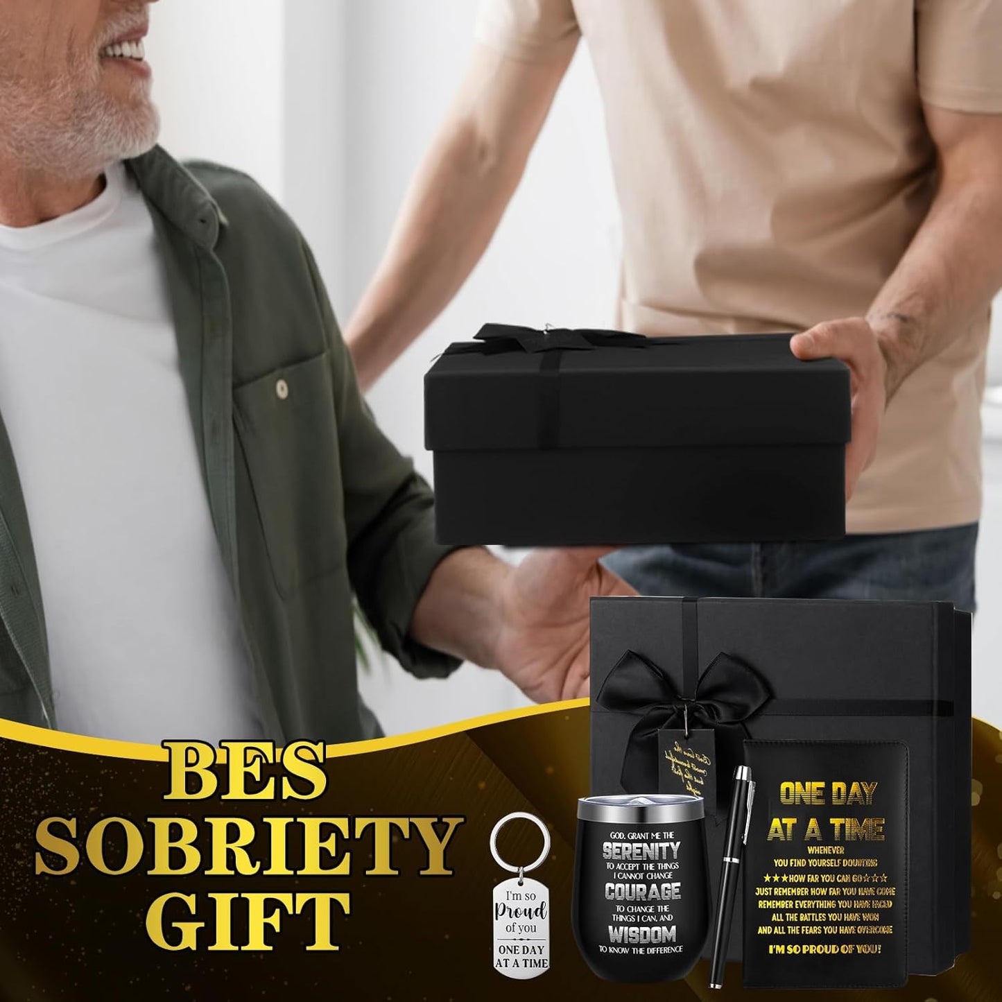 6 Pcs Sobriety Gifts for Men Women Addiction Recovery Sober Encouragement Gifts 12 oz Stainless Steel Cup Socks Keychain Pen Notebook Box for AA NA Alcoholics Addiction Sober Milestone