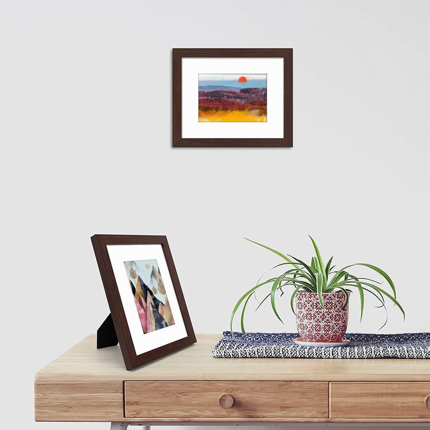 Golden State Art, 8x10 Picture Frame with Mat for 5x7 Photo - High Definition Glass Wall Mounting or Tabletop Display (Brown, 2 Pack)