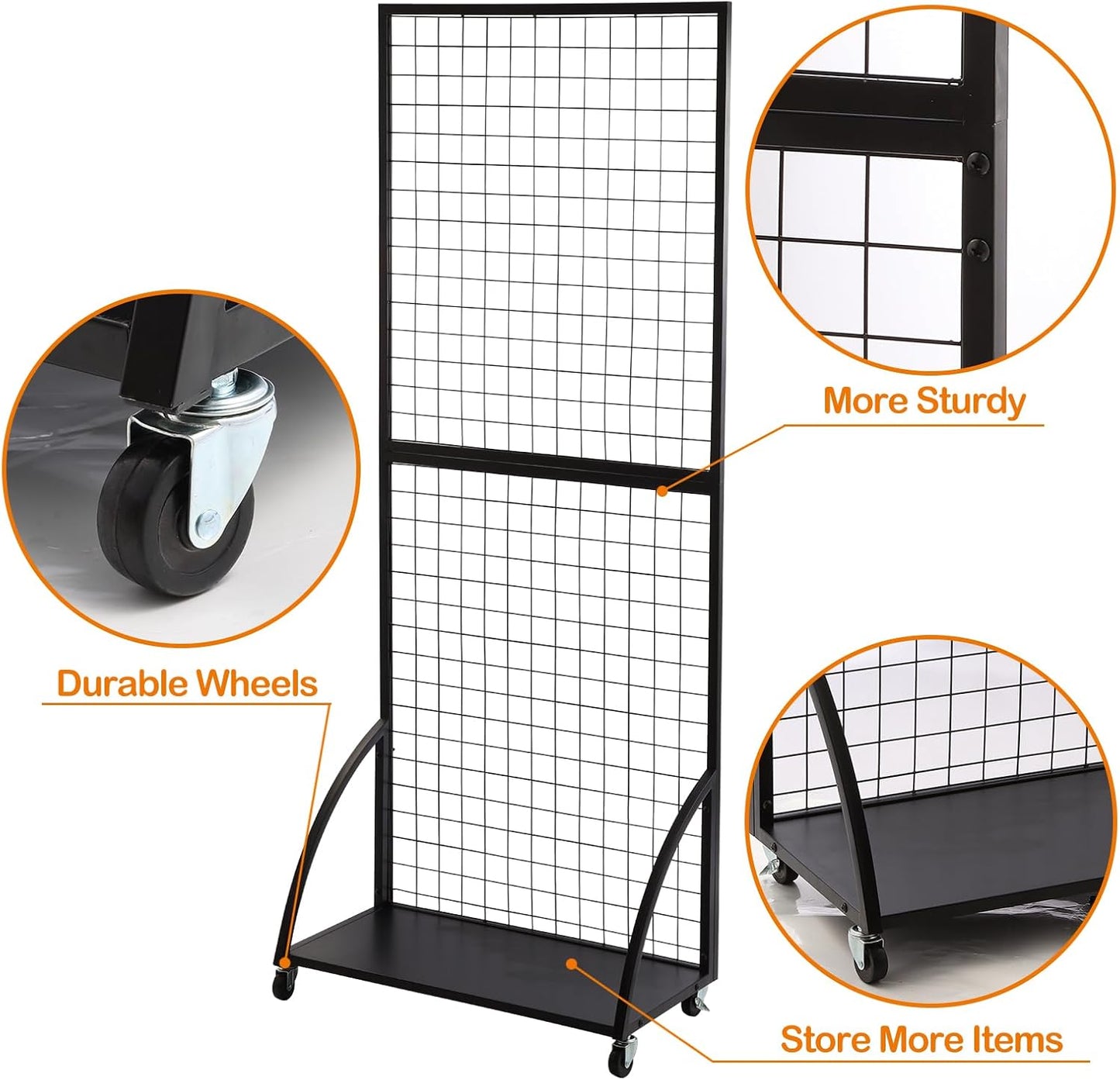 Eastern Tree Grid Wall Panels, Black Gridwall Panels Stand with Base Plate, Wire Grid Wall Panel Display with Wheels, Craft Show Display Rack, Retail Display with 20 Pieces Hooks, 2 Packs 2.5'x 6'