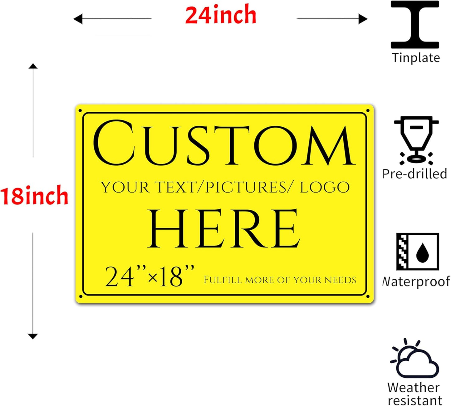 Custom Signs Outdoor Metal, personalized metal sign,Reflective,night visibility,Aluminum Weatherproof Metal Sign Multiple Sizes, Customize for Office, Business, Workplace, office, Home, Delivery Signs(24*18 Inch)