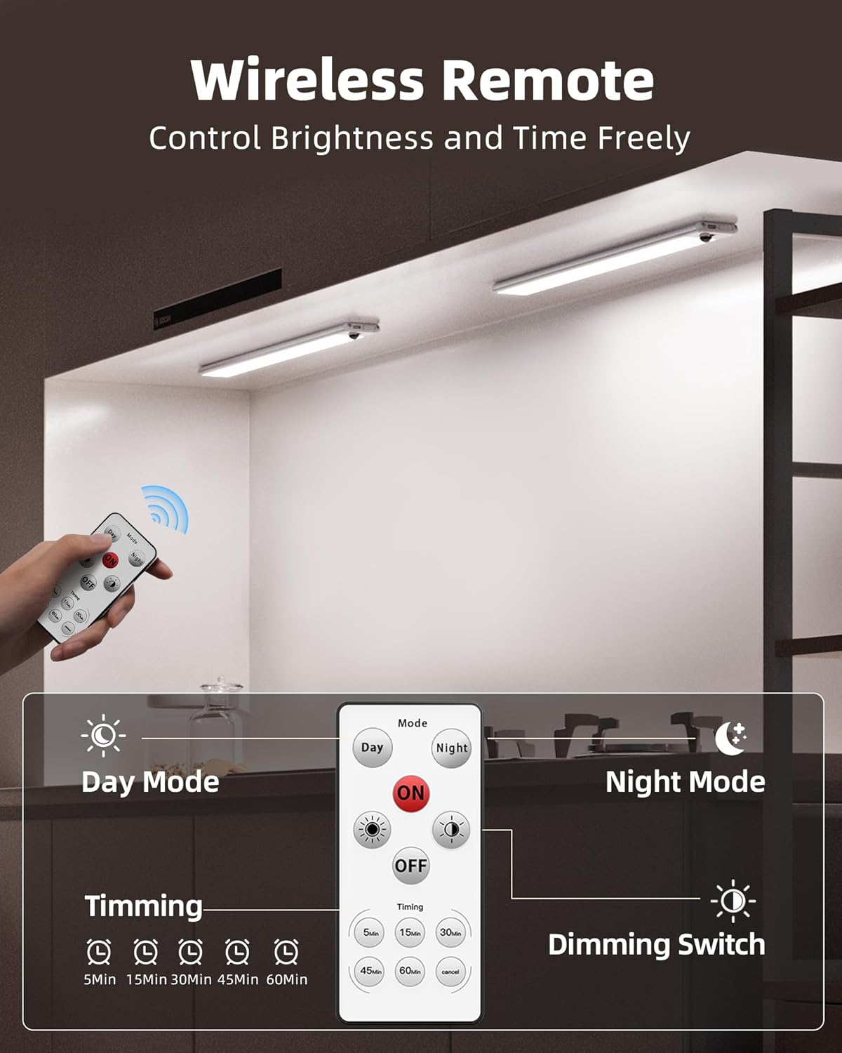 EZVALO Under Cabinet Lights,14.5'' Motion Sensor Light Indoor Dimmable, Super Bright 4000mAh Rechargeable Closet Lights 5700K with Remote Control, Wireless Under Counter Light for Kitchen,Cabinet