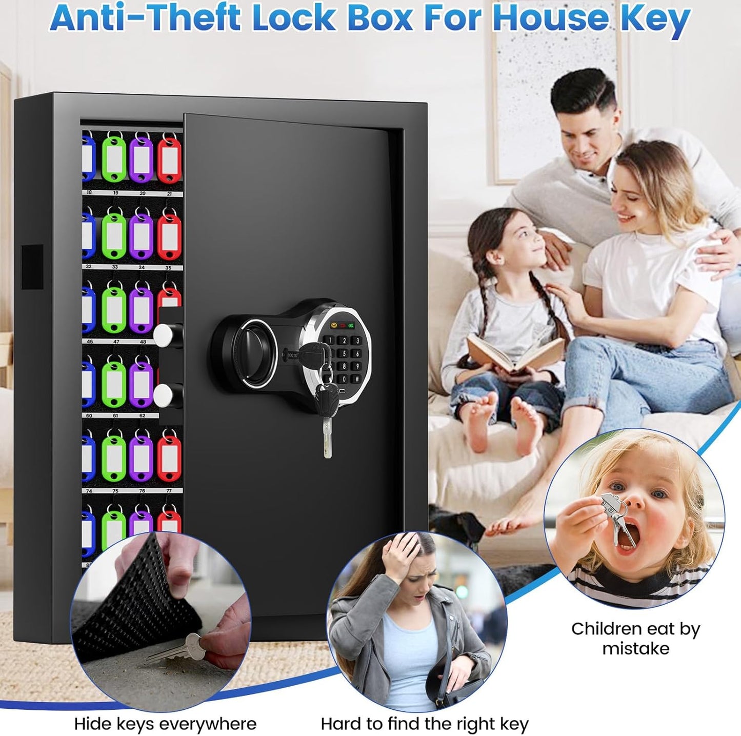 158 Keys Combination Lock Key Cabinet, Anti-Theft Key Lock Box with Key Tags, Key Organizer Wall Mount for Car Garage House Rental Office Business