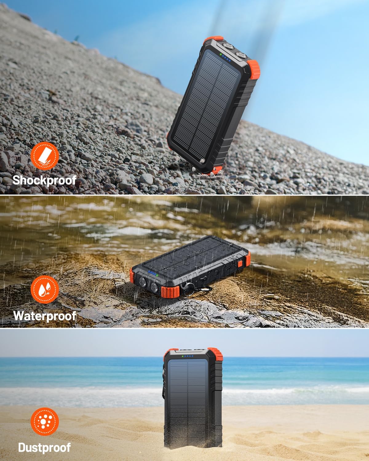 Power-Bank-Solar-Charger 45800mAh Fast Charging with 3 Built-in Cables LED Flashlight Portable External Battery Pack Compatible with iPhone, and-roid, Tablet, Drone, Camera