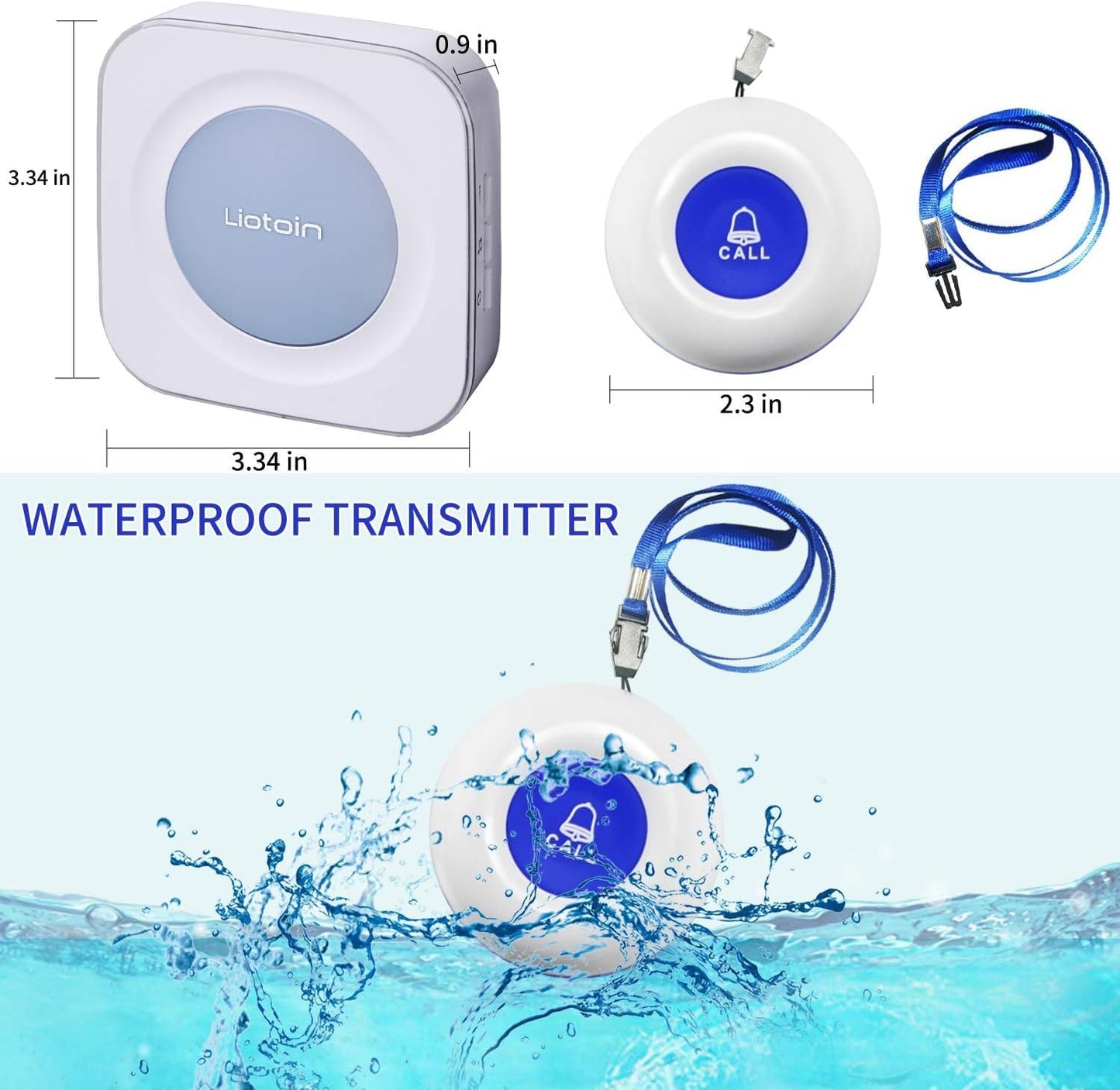 Caregiver Pager Wireless Call Button Call Bell Emergency Button Call Light System for Elderly/Patients/Home Nurse Alert System 3 Call Button 2Plugin Receivers (600+ft Operating Range)
