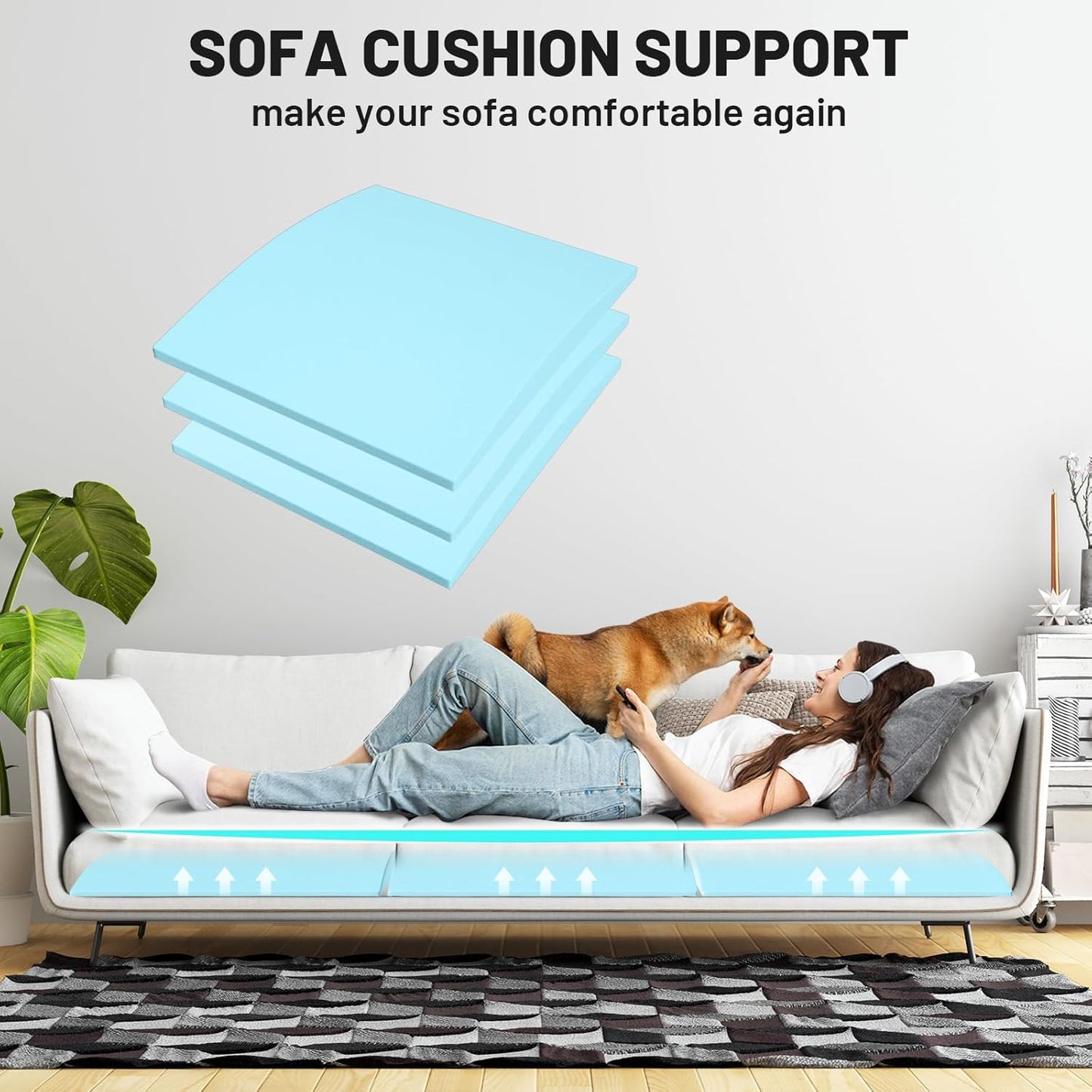Couch Cushion Support, Sofa Cushion Support for Sagging Couch Seat, 22x22x2.4in, Couch Replacement Insert, High Density Foam Furniture Seat Sagging Repair, Trapezoid 40D, Blue Set of 3