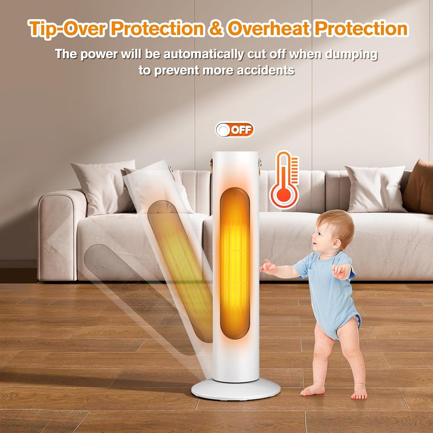 Electric Space Heaters For Indoor Use, 25" 2-IN-1 Tower Heater And Fan Combo, 70°Oscillating, 2S Instant Heating, 1500W, 3 Heating & Fan Modes,Electric Portable Heater For BedroomOfficeHome, Off White
