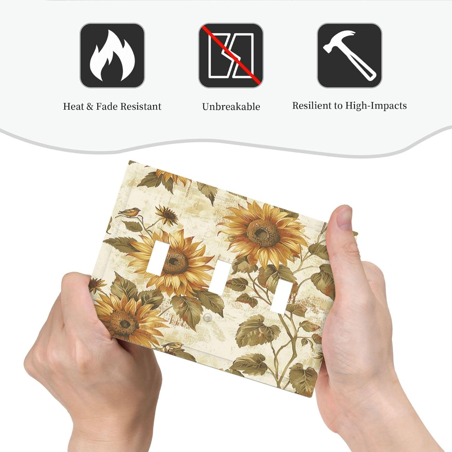 Decorative Switch Plates Rustic Sunflower Floral Pattern 3 Gang Wall Plate Triple Toggle Light Switch Cover Faceplate Electrical Wall Panels for Bedroom Cabin Decor