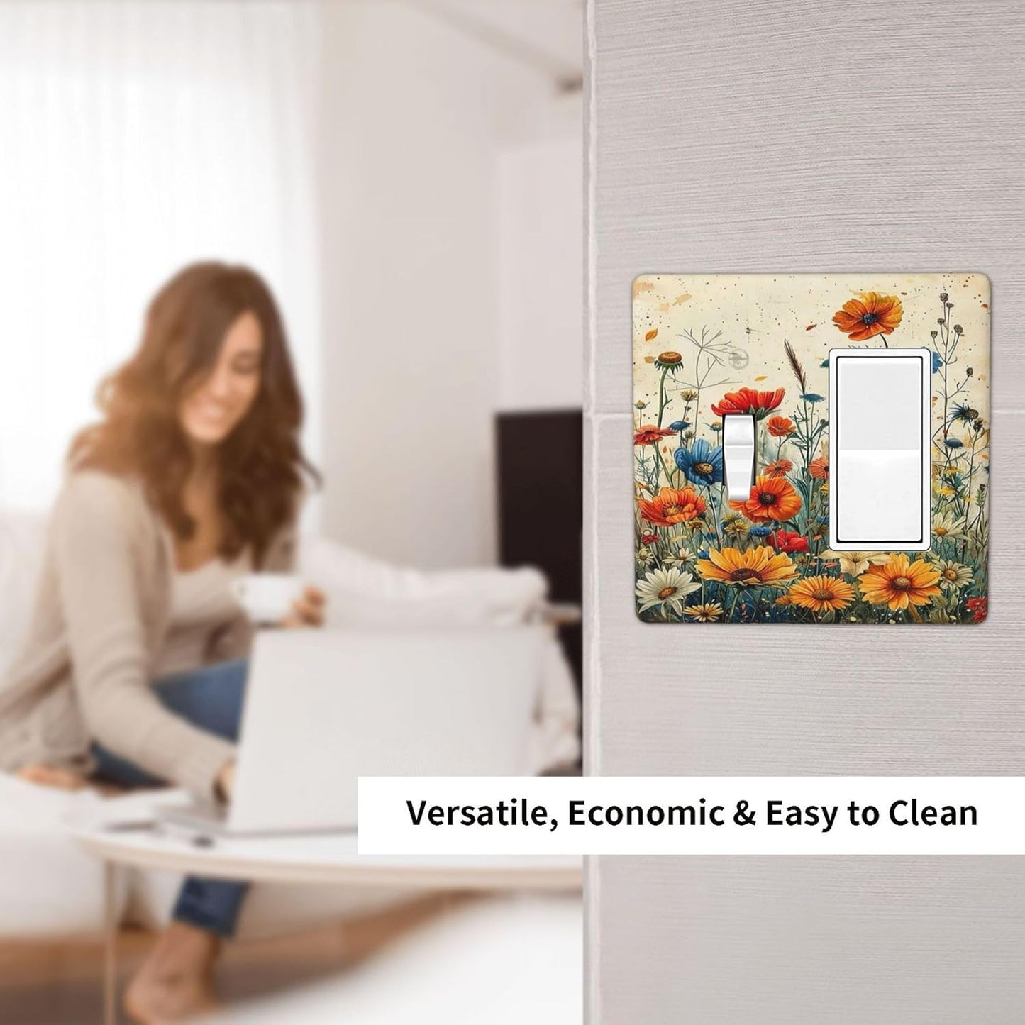 Outlet Covers Colorful Flowers Wildflowers Plants Orange Yellow Blue 1 Toggle 1 Rocker Combo Light Switch Cover Plate Decorative Switch Plate Covers Electrical Wall Plate for Home Farmhouse Decor