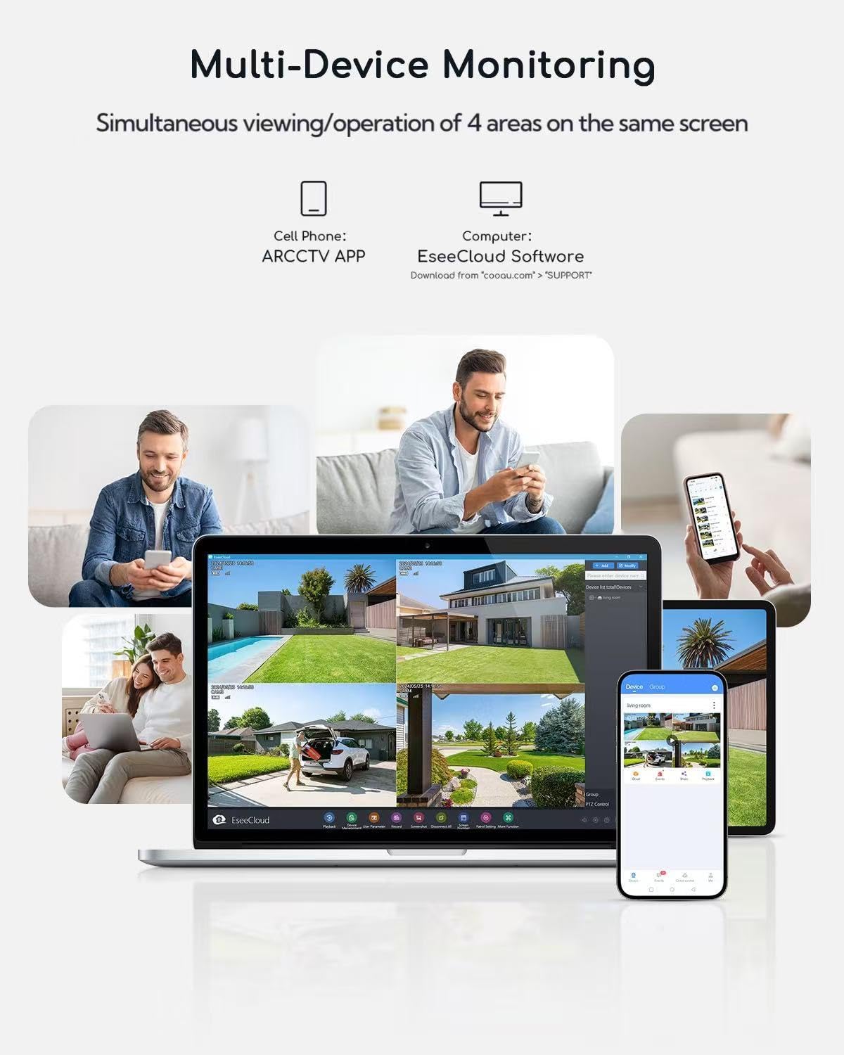 COOAU Solar Security Cameras Wireless Outdoor, 2 Cam-Kit, 4MP Cameras for Home Security System, 360° Pan & Tilt, Color Night Vision, Motion Detection, No Monthly Fee, Siren Alarm, IP66,64GB Card