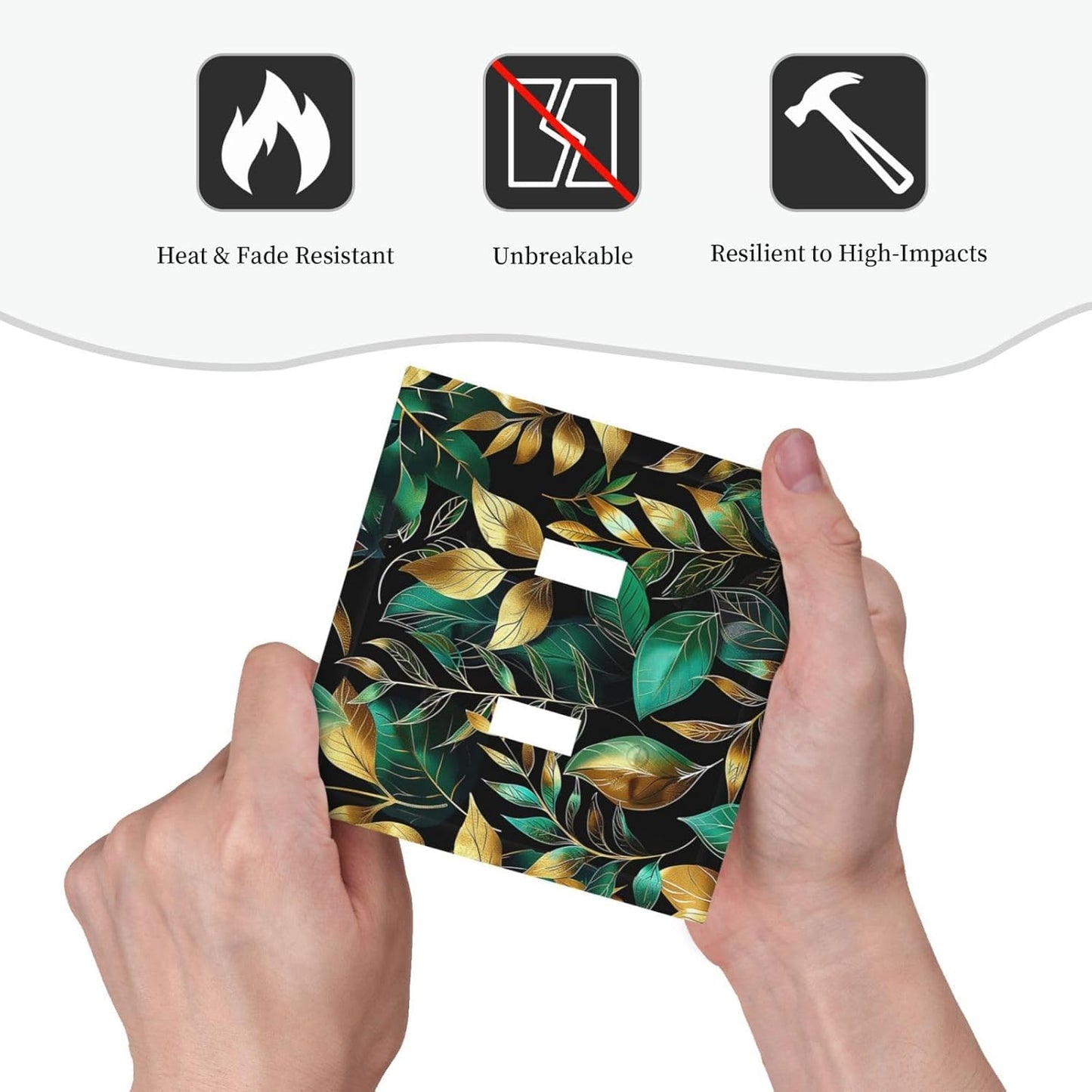 Decorative Switch Plates Vintage Dark Green Vine Leaf Golden Plants 2 Gang Double Toggle Outlet Light Switch Cover Wall Plate Electrical Faceplate for Bed Room Cabin Decor