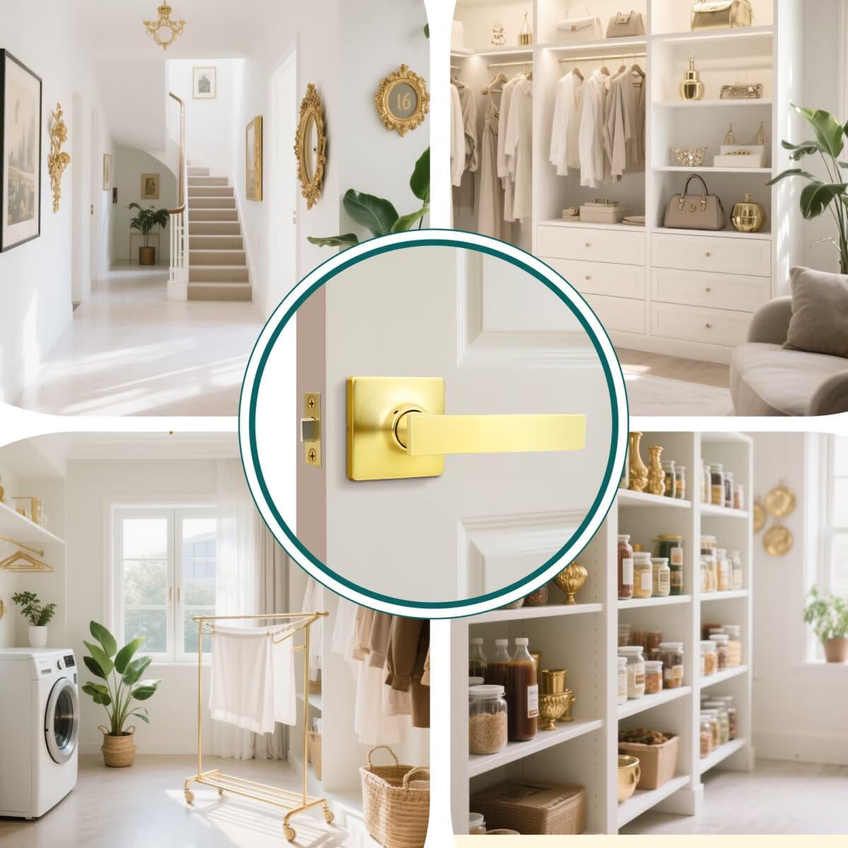 GOBEKOR 3 Pack Gold Door Handles Interior,Heavy Duty Passage Door Handles Interior Door Levers for Hallway and Closet, Modern Sleek Round Door Locks