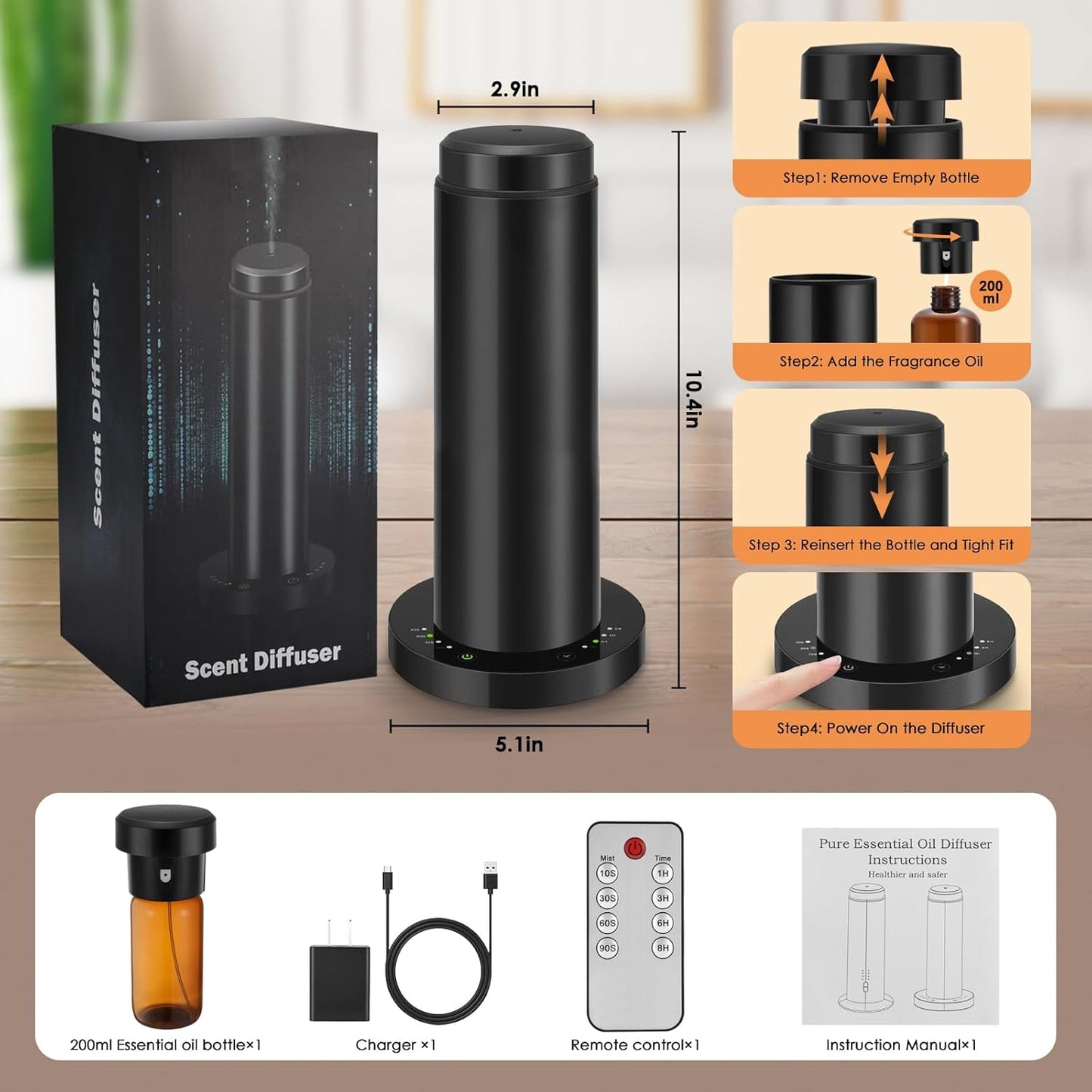 Waterless Scent Essential Oil Diffuser for Hotel,Whole House,Large Room, Office,Home,200ML Large Capacity, Covering 1500 Square feet