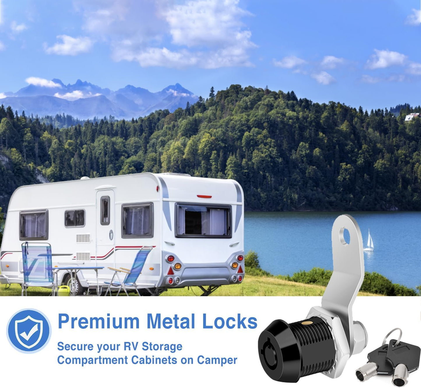 Cam Locks RV Storage Keyed Alike, 5/8" Fits 3/8" Max Door Thickness, Compartment Locks for Camper Trailer Cabinet With Keys (Black, 6 Pack)