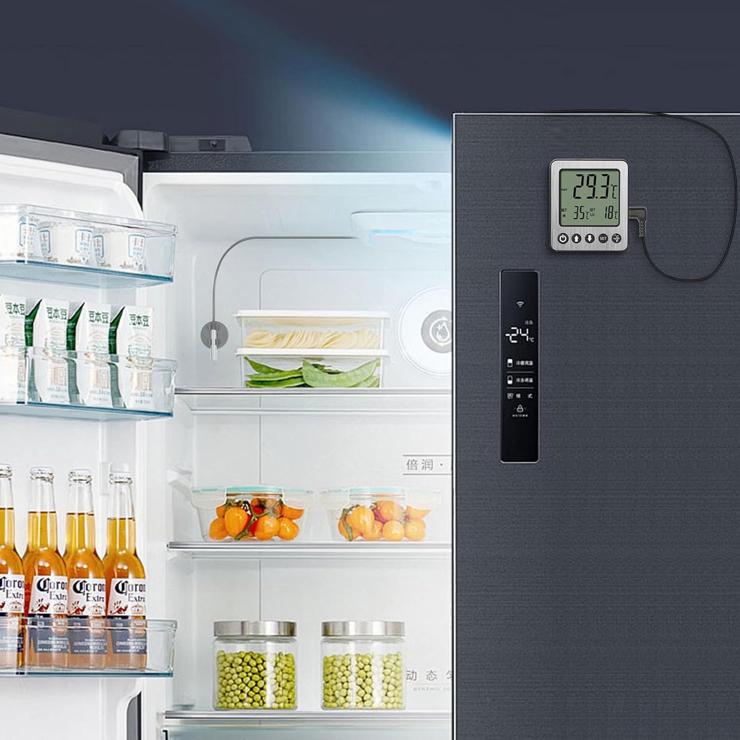 Refrigerator Thermometer Freezer Alarm Digital Freezer Thermometer Fridge Thermometer with Extra Sensor high and Low Temperature Alarm (1, White,ZZ10)
