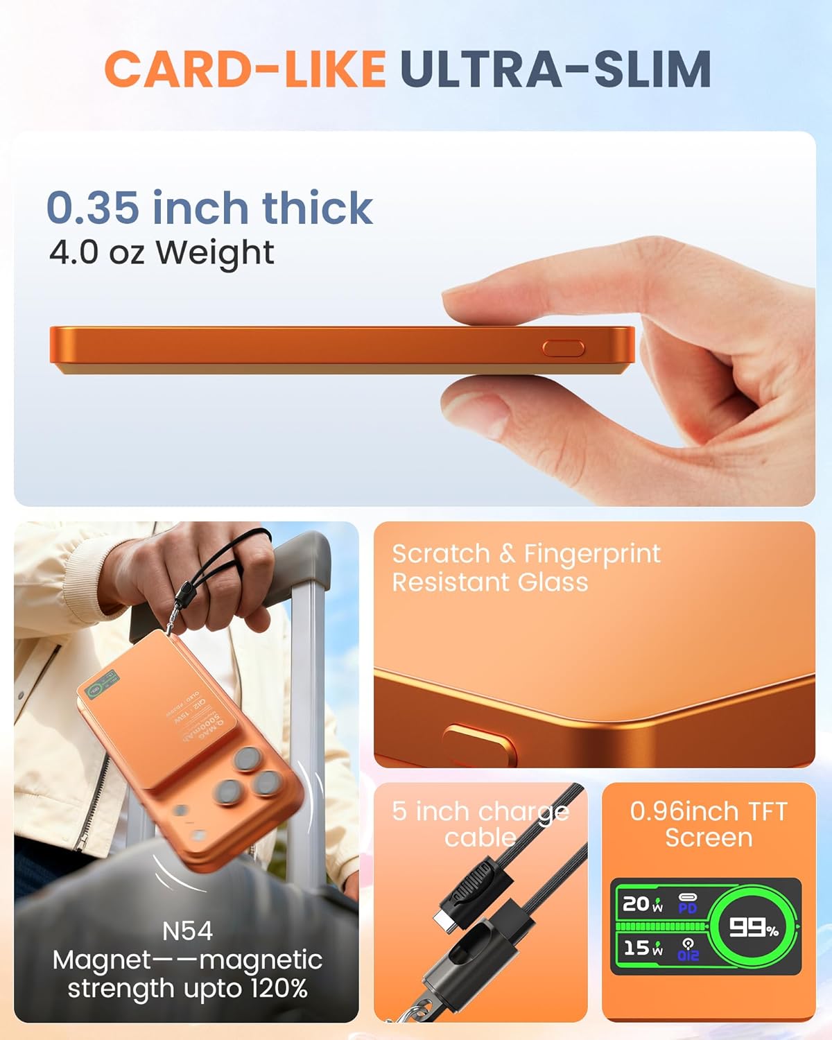 Magnetic Power Bank with iWatch Charger, Ultra-Slim 5000mAh Qi2 15W Wireless Mag-Safe Battery Pack with LCD Display, PD 20W Fast Portable Charger for iPhone Air/17/16/15/14 Series/Apple Watch