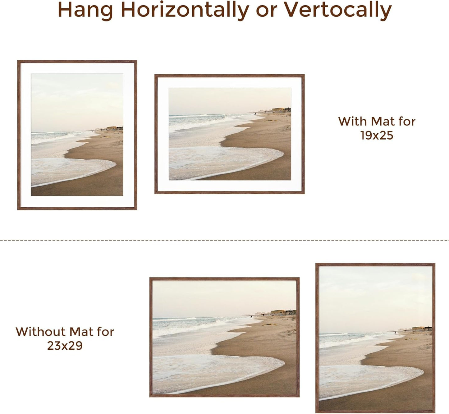 23x29 Oak Wood Frame, 23"x29" Poster Frame, 23 x 29 Picture Frames with Mat for 19x25, Rustic Wood Frames 23 by 29 with Real Glass, 23" x 29" Art Frame, 23x29 Puzzle Frames (Walnut Color, 1 Pack)