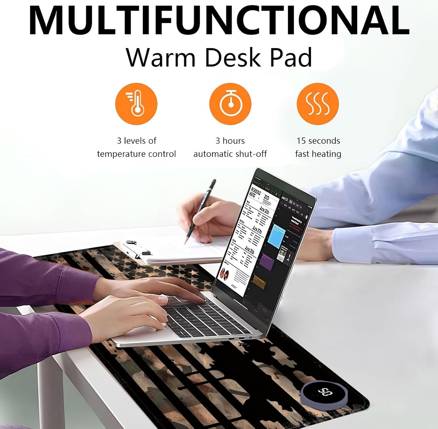 Heated Mouse Pad with 3 Levels Heated & 3 Hours Auto Shut-Off Mouse Pad for Warming Hands in Office Home, 23.6" x 14.2"Large Safe Desk Mat Hand Warmer,Vintage Flag