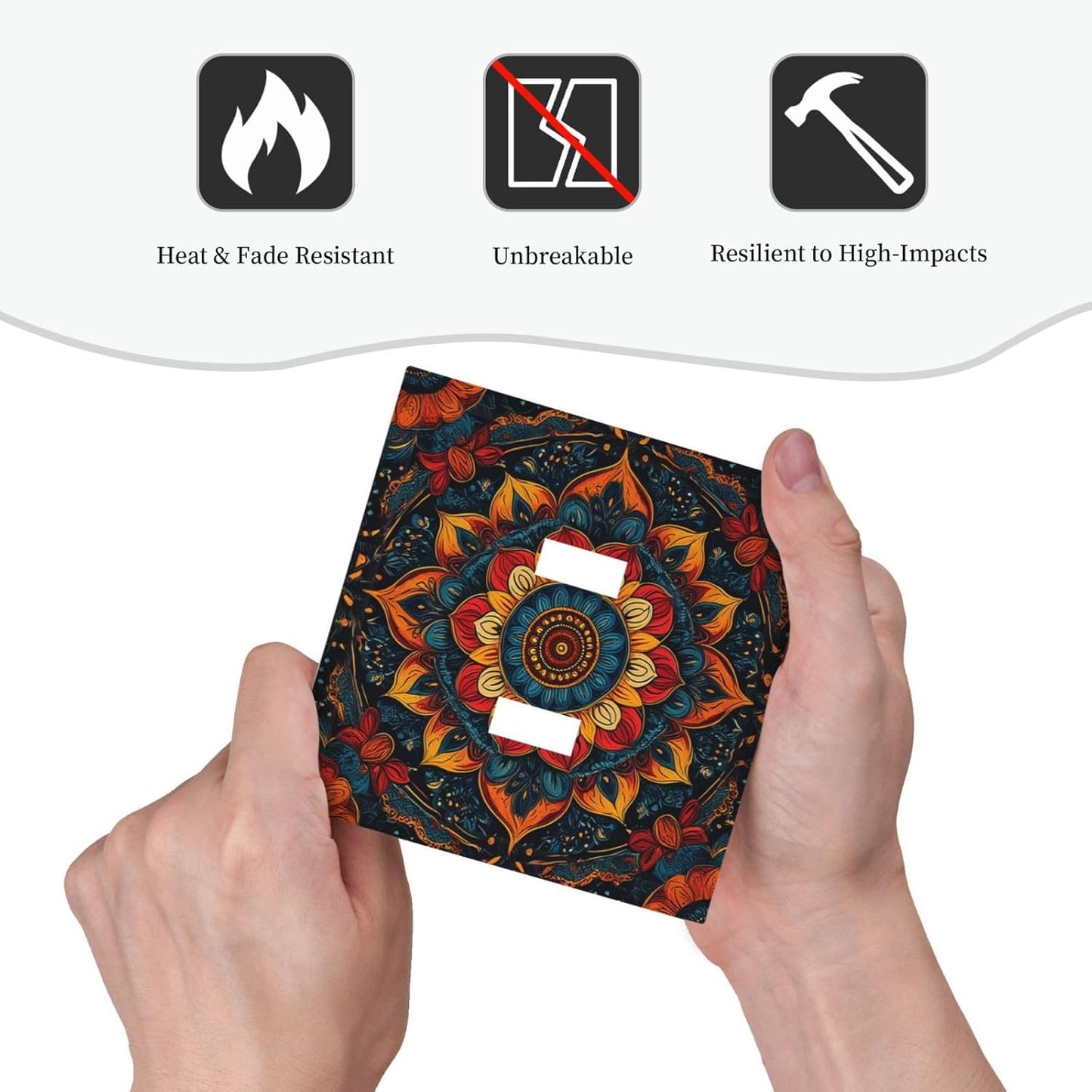 Boho Colorful Mandala 2 Gang Double Toggle Light Switch Cover Decorative Switchplate Electrical Wall Plates Faceplate for Bathroom Bedroom Decor 4.9 X 5 IN