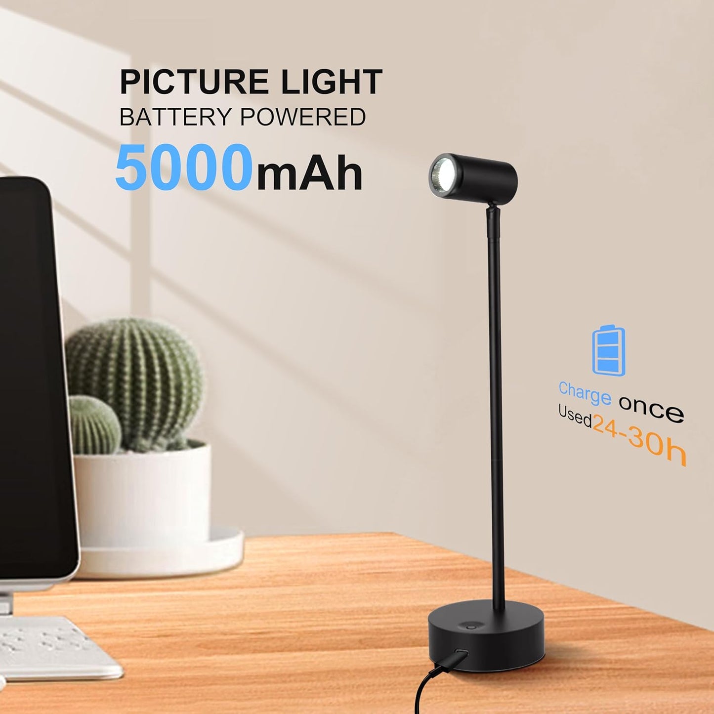 ZitoStory Lights for Pictures On Wall, Battery Operated Picture Light Rechargeable,Black Led Art Lighting for Paintings Wireless with Remote Magnetic Stick Dimmable and Timer(1 Pack)