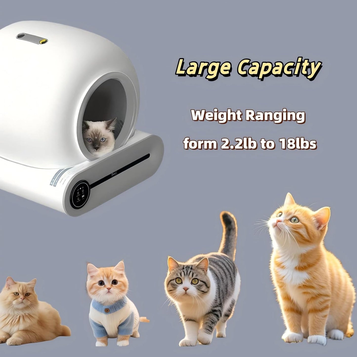 Automatic Cat Litter Box Large Capacity for Multiple Cats,Intelligent Self-Cleaning Cat Litter Box with APP Control, Self Cleaning Large Cat Toilet, Automatic Cleaning, One Click Sand Change