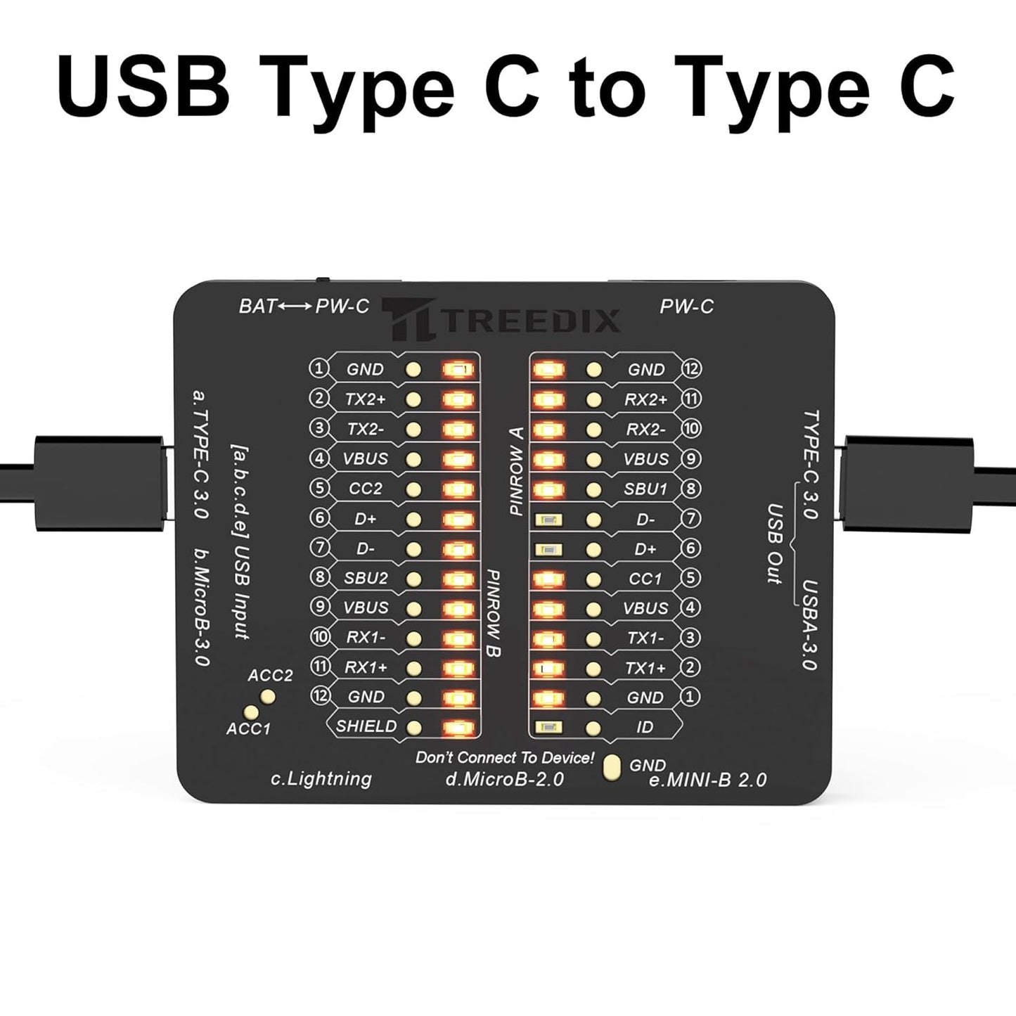 USB Cable Tester USB Cable Checker Data Wire Fast Detection for Type-C, USB-A 3.0, Micro-B 3.0, Micro-B 2.0, Mini-B 2.0, and for Lightning Cables by Checking The LEDs