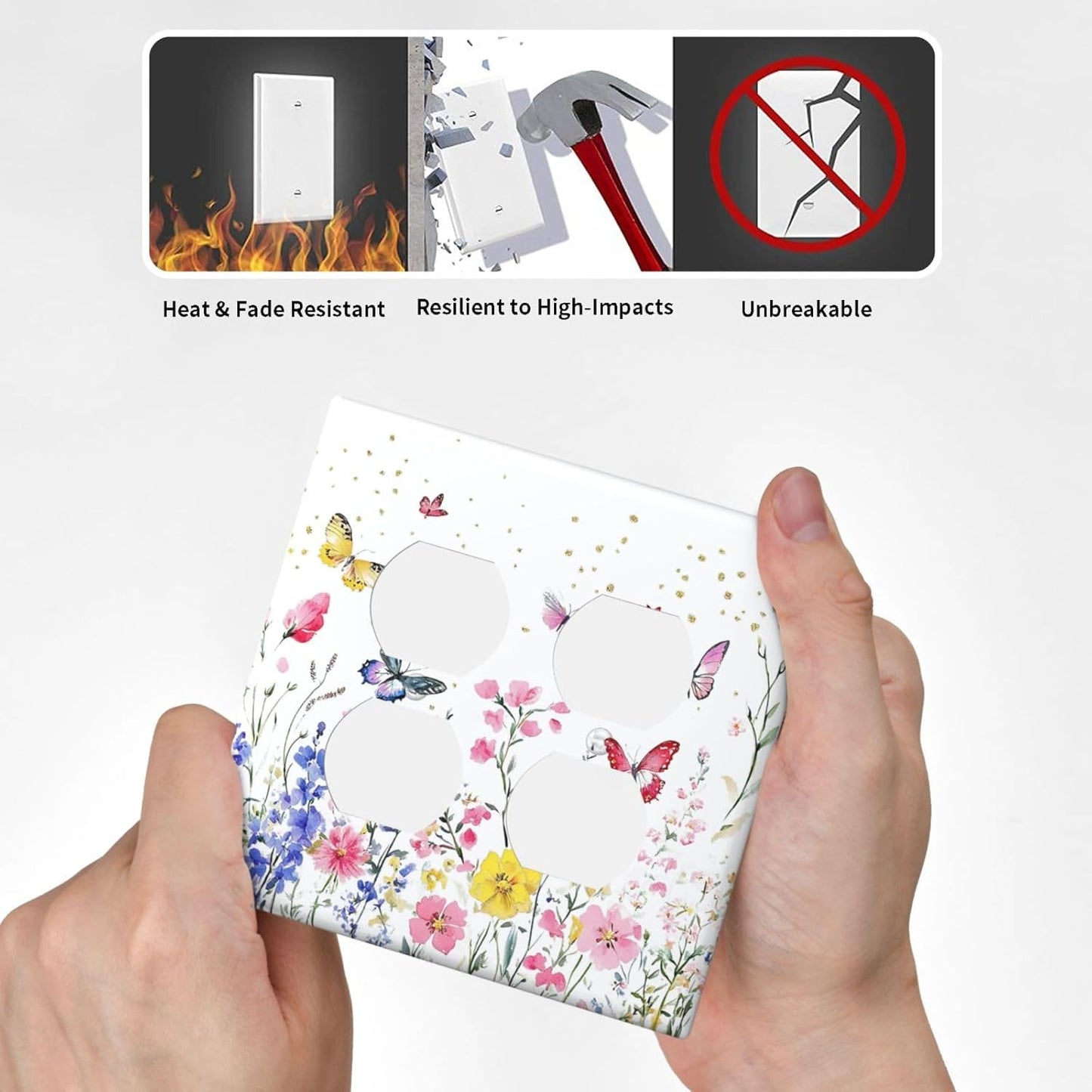 Outlet Covers Watercolor Floral Butterfly Colorful Wildflower 2 Gang Double Duplex Decorative Light Switch Covers Electrical Wallplates Socket Faceplate For Bed Room Living Room Decor